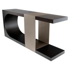 LUMA Design Workshop Silo Console in Dark Brown Wood & Light Gray Textured Metal