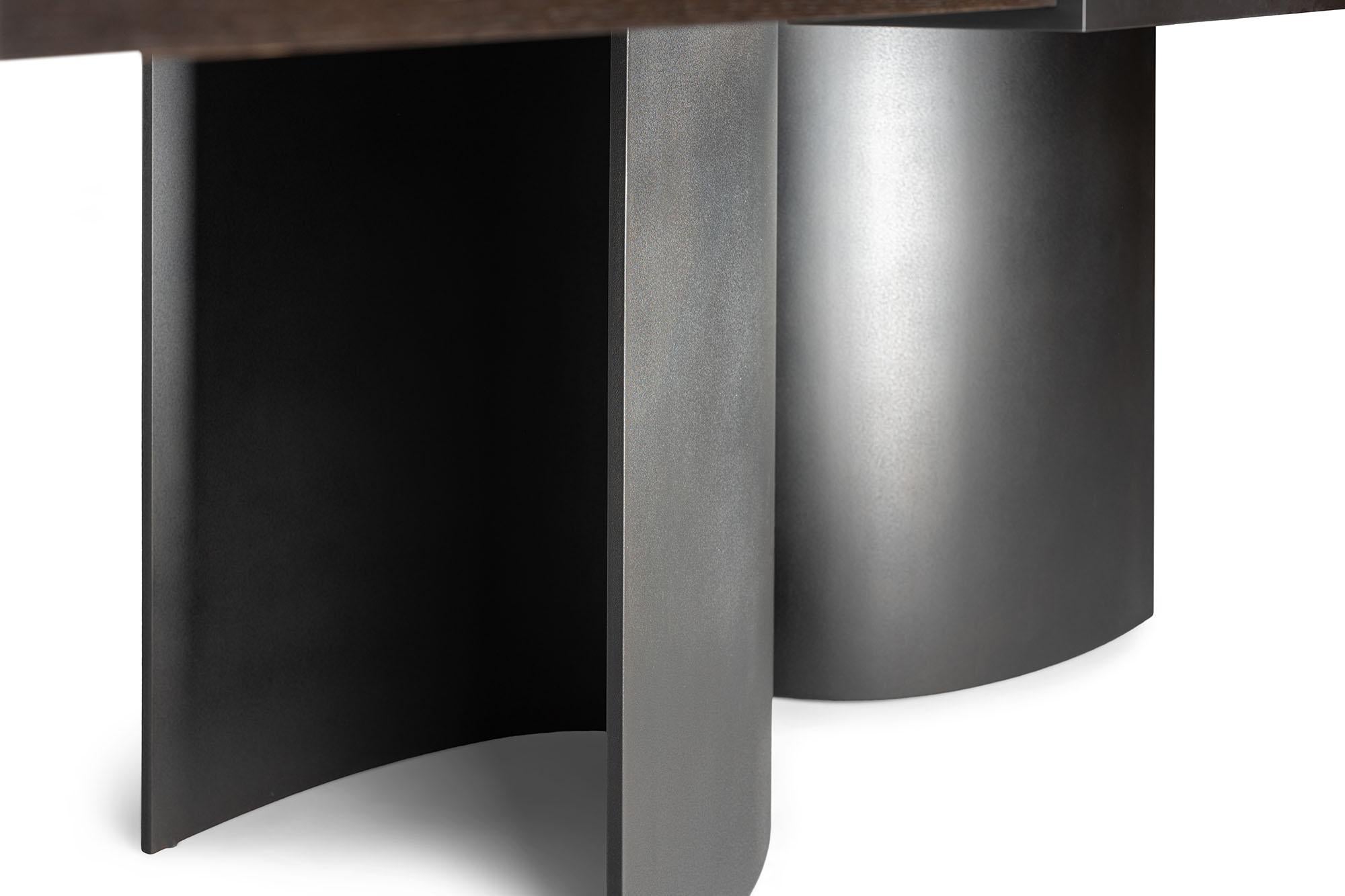 Luma Design Workshop Silo Grip Dining Table in Dark Wood and Dark Antique Metal For Sale 3