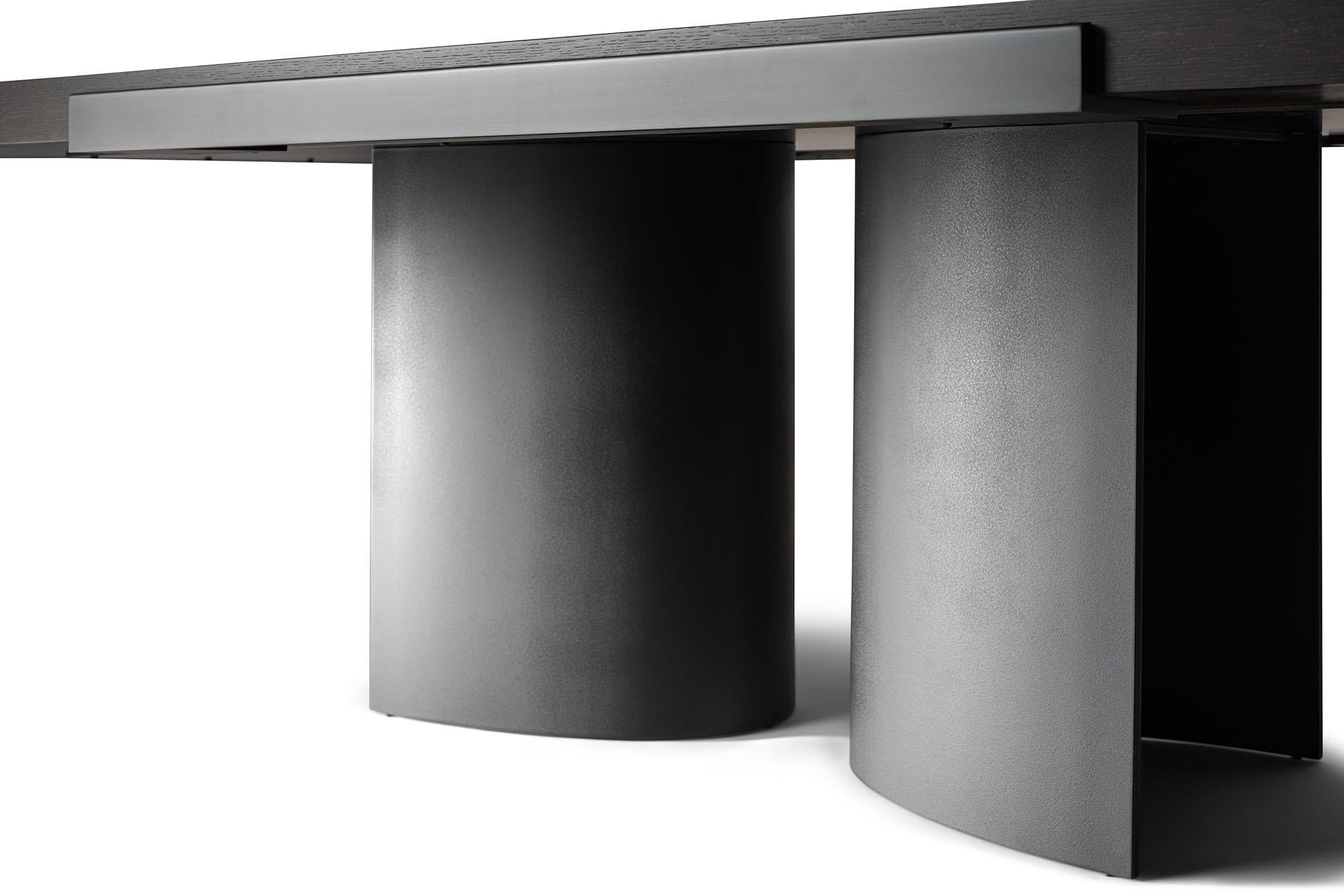 Luma Design Workshop Silo Grip Dining Table in Dark Wood and Dark Antique Metal For Sale 4