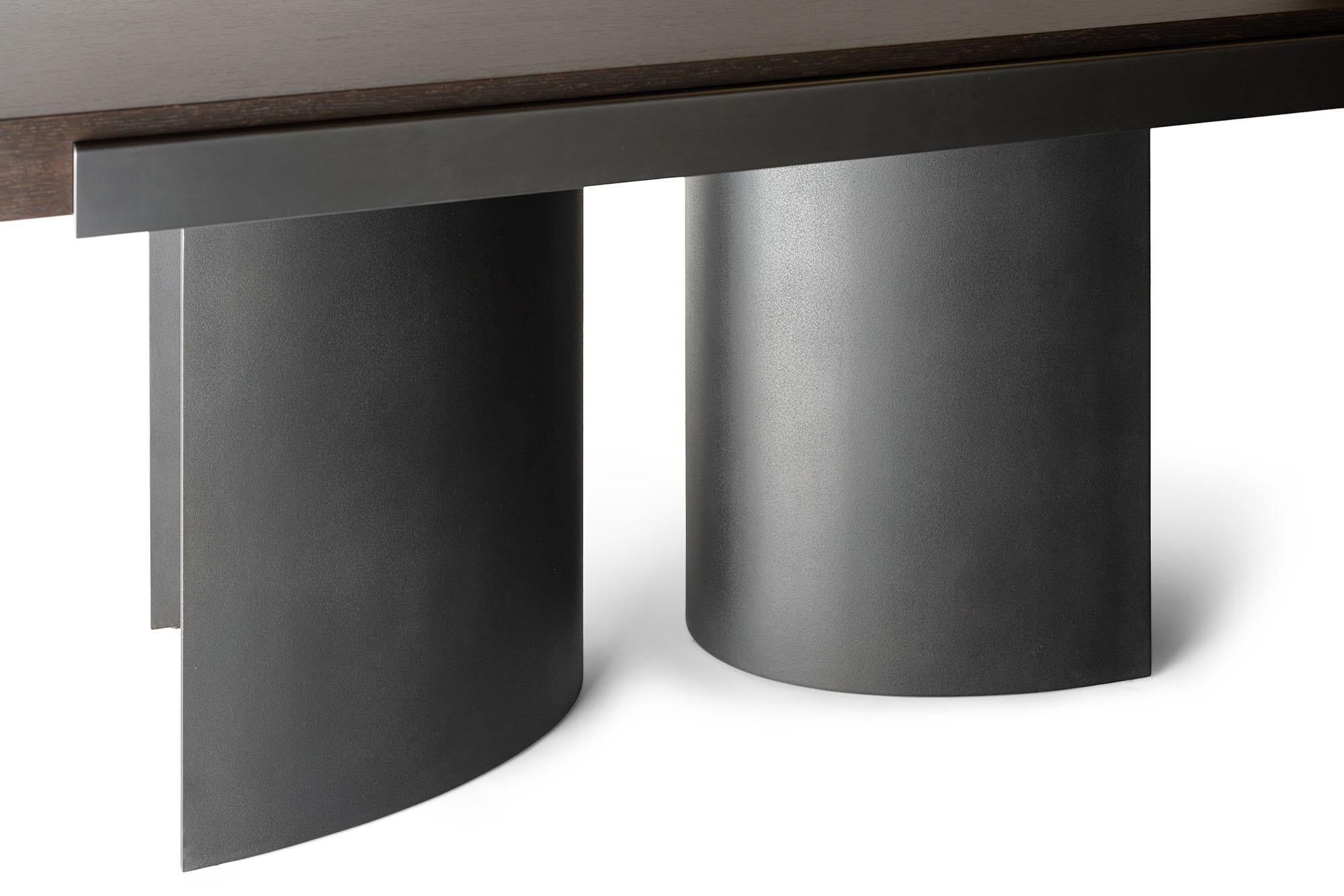 Luma Design Workshop Silo Grip Dining Table in Dark Wood and Dark Antique Metal For Sale 6