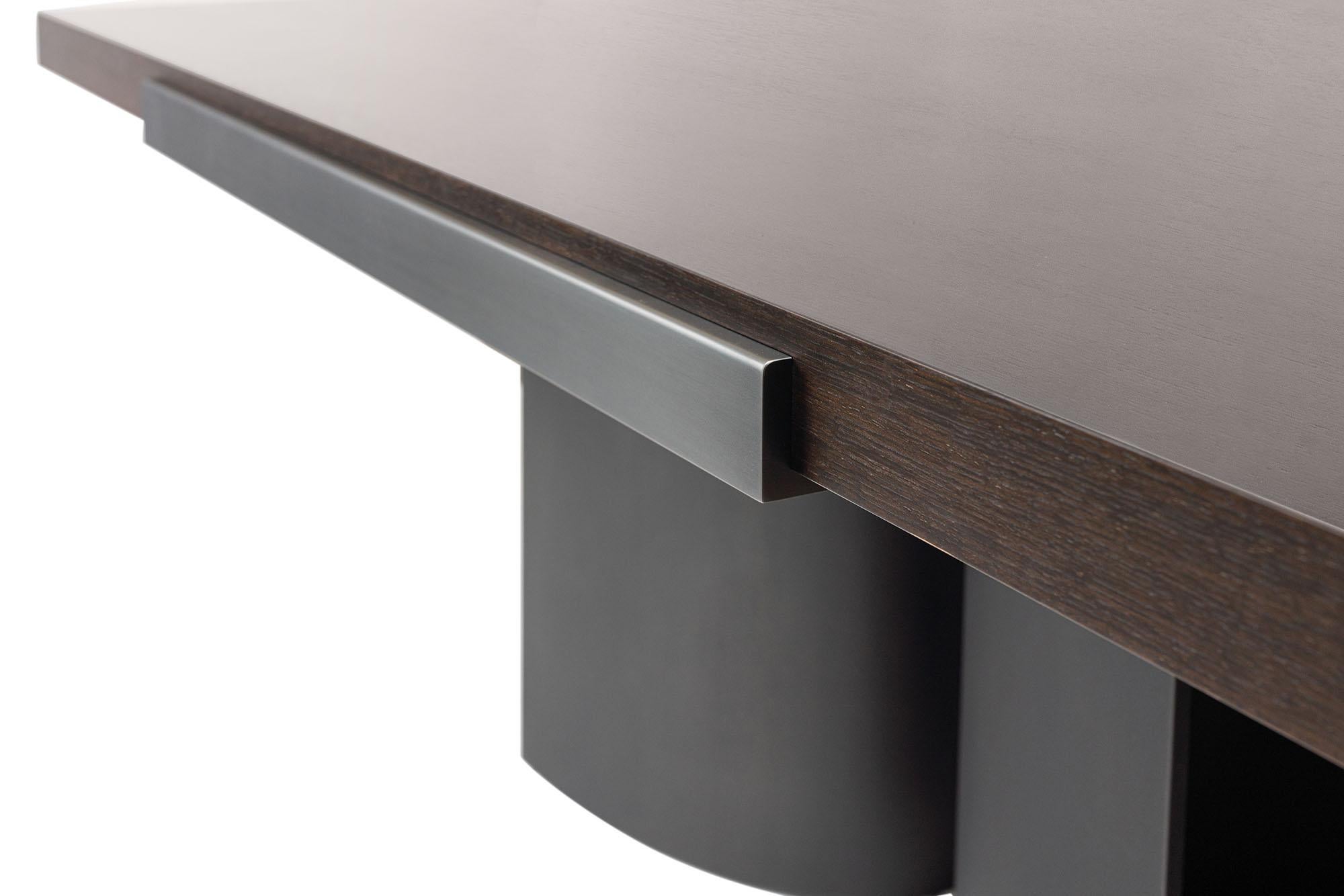 Modern Luma Design Workshop Silo Grip Dining Table in Dark Wood and Dark Antique Metal For Sale