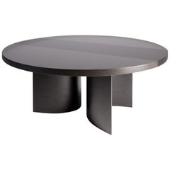 LUMA Design Workshop Silo Round Dining Table Dark Brown Wood and Nickel Metal