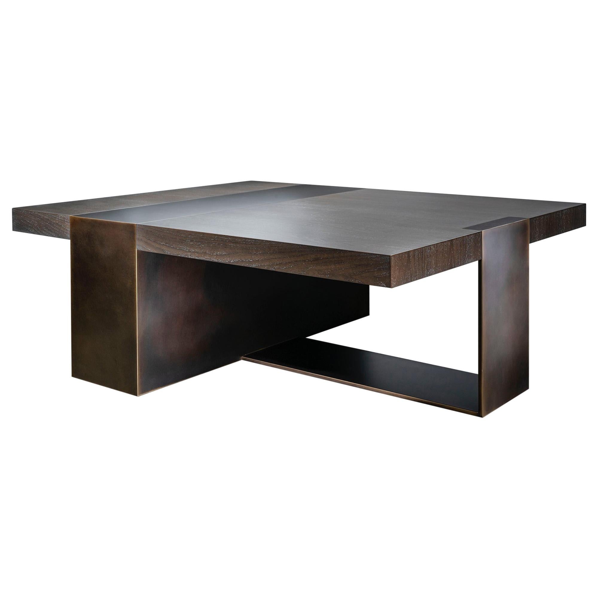 LUMA Design Workshop Strap Coffee Table in Dark Wood and Dark Bronze Metal For Sale