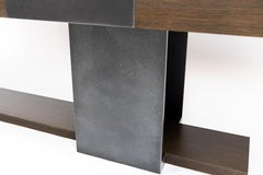 Oak Wood and Black Antique Metal Dining Table