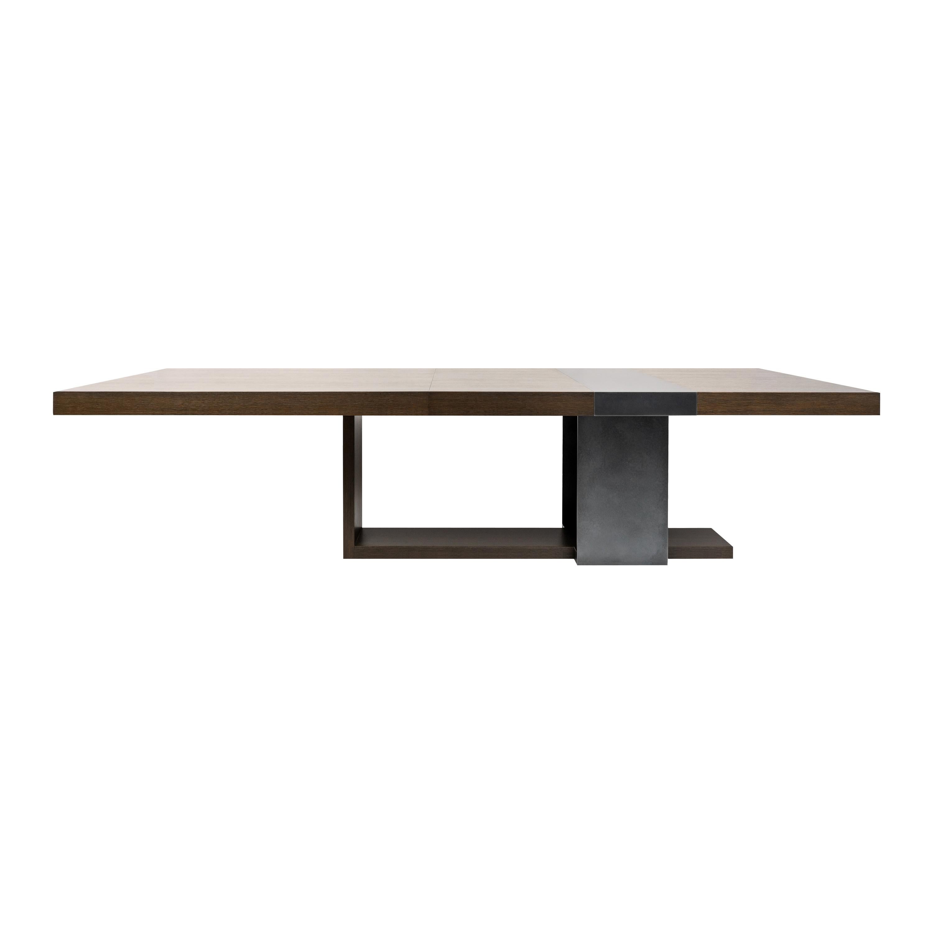 Oak Wood and Black Antique Metal Dining Table  For Sale