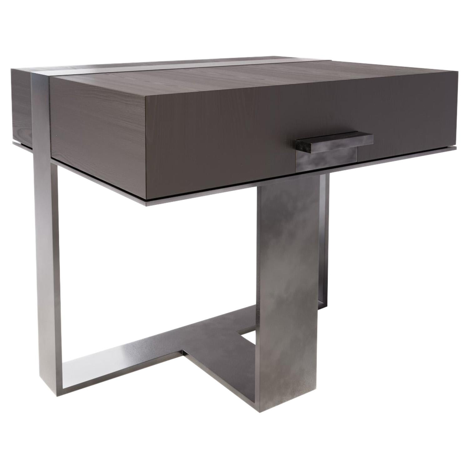 LUMA Design Strap Nightstand in Dark Wood and Light Antique