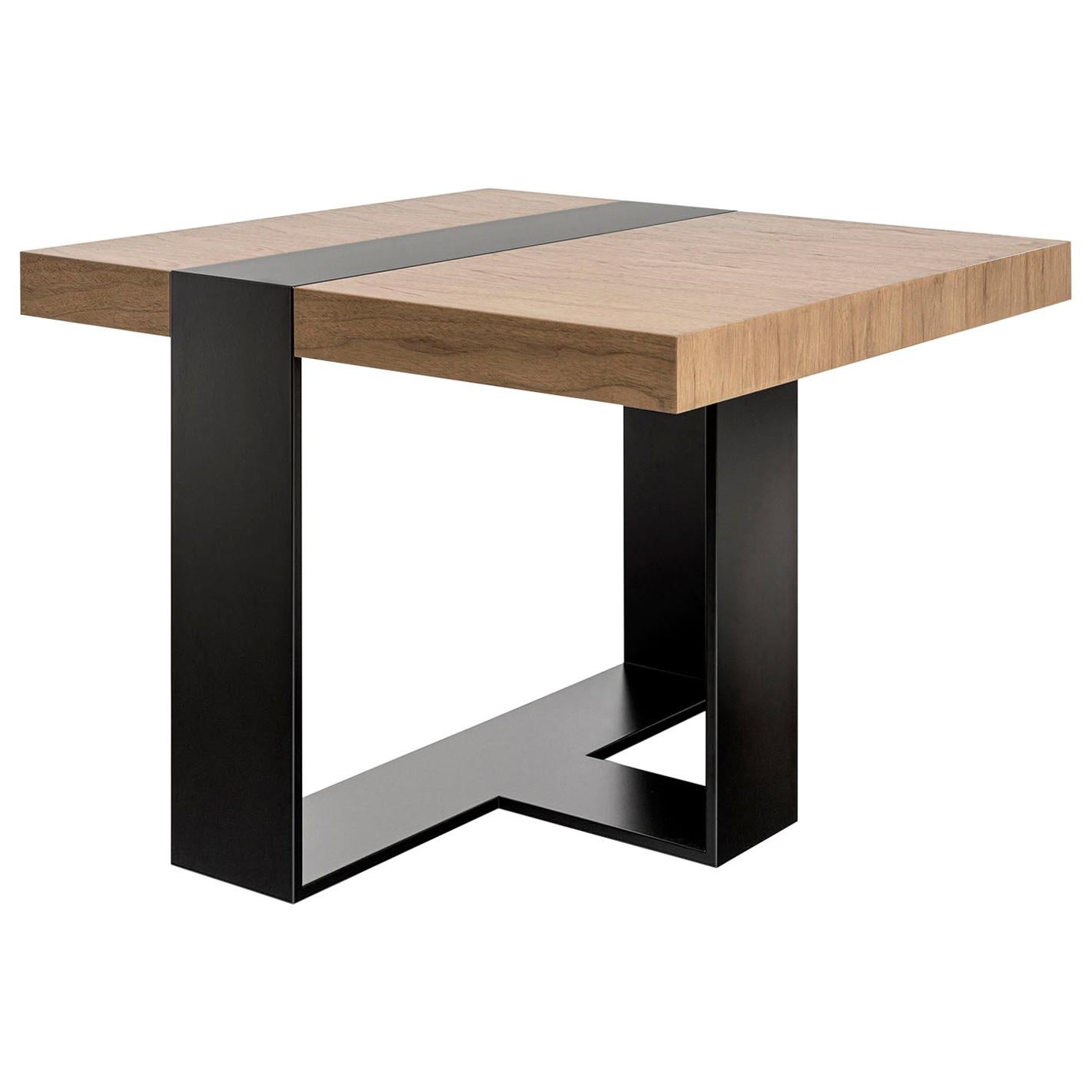 LUMA Design Workshop Strap Side Table in Light Natural Wood and Black Metal For Sale
