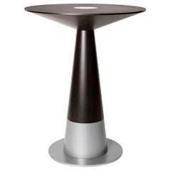 LUMA Silo Bar Pedestal Round Table with Dark Wood and Nickel Powder Coat Metal