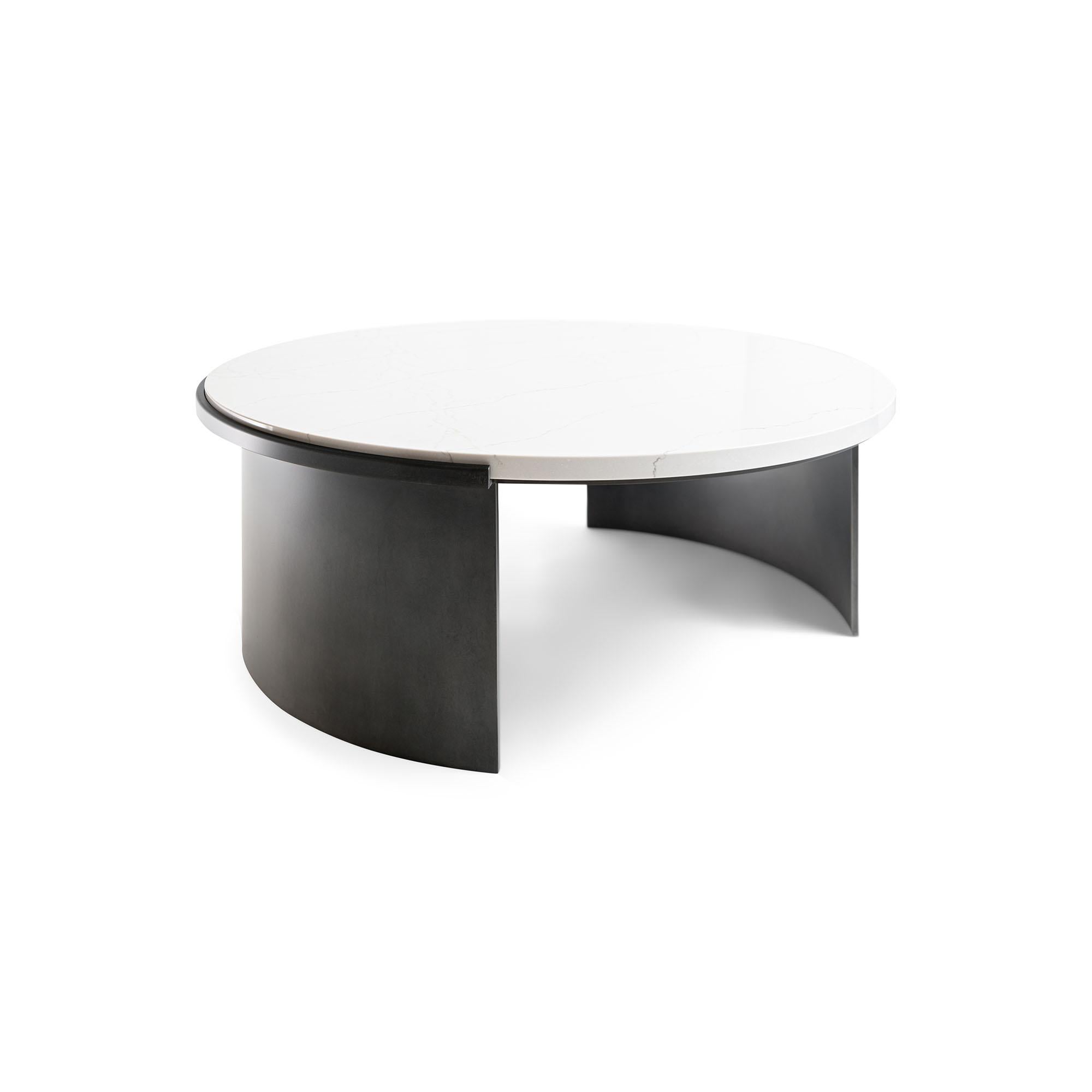 The LUMA Design Workshop float occasional table is the result of thoughtful design and expert craftsmanship. An Ella Cambria Quartz stone top is held by an Antique Steel formed metal base. 

Like all LUMA Furniture, this piece is made to order, and