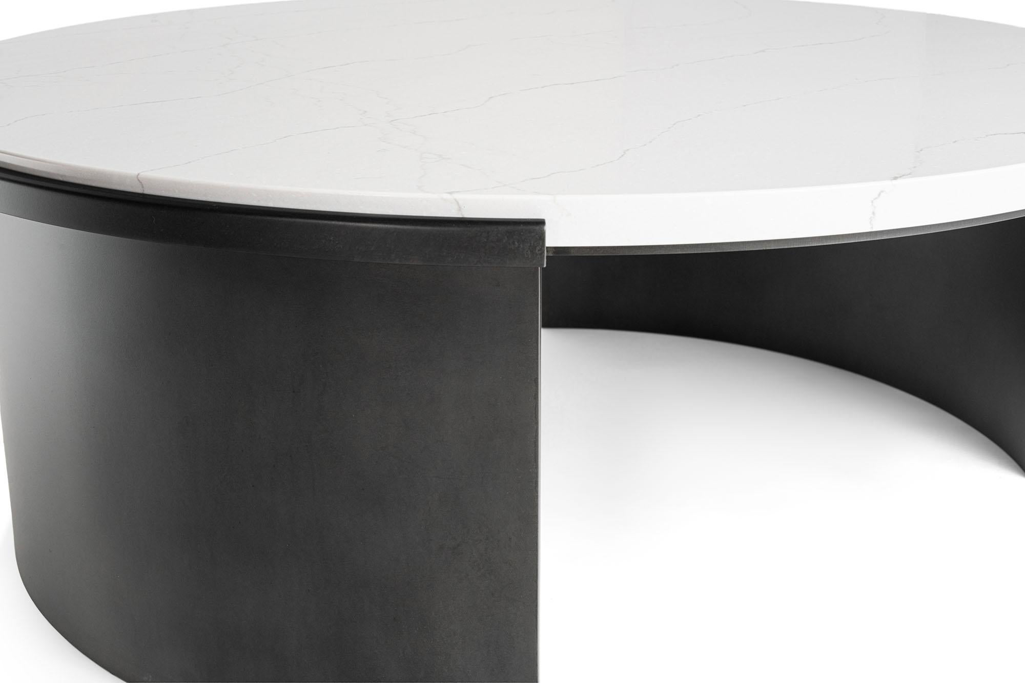 Modern Black Antique Metal and White Quartz Stone Coffee Table  For Sale
