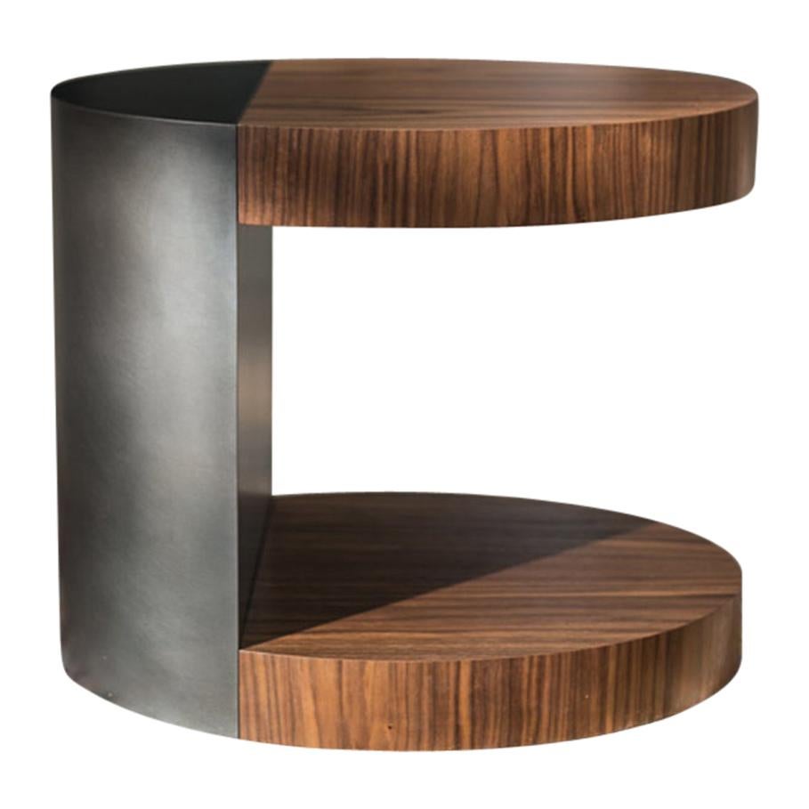 LUMA Silo Occasional Table in Dark Natural Wood and Dark Gray Metal For Sale