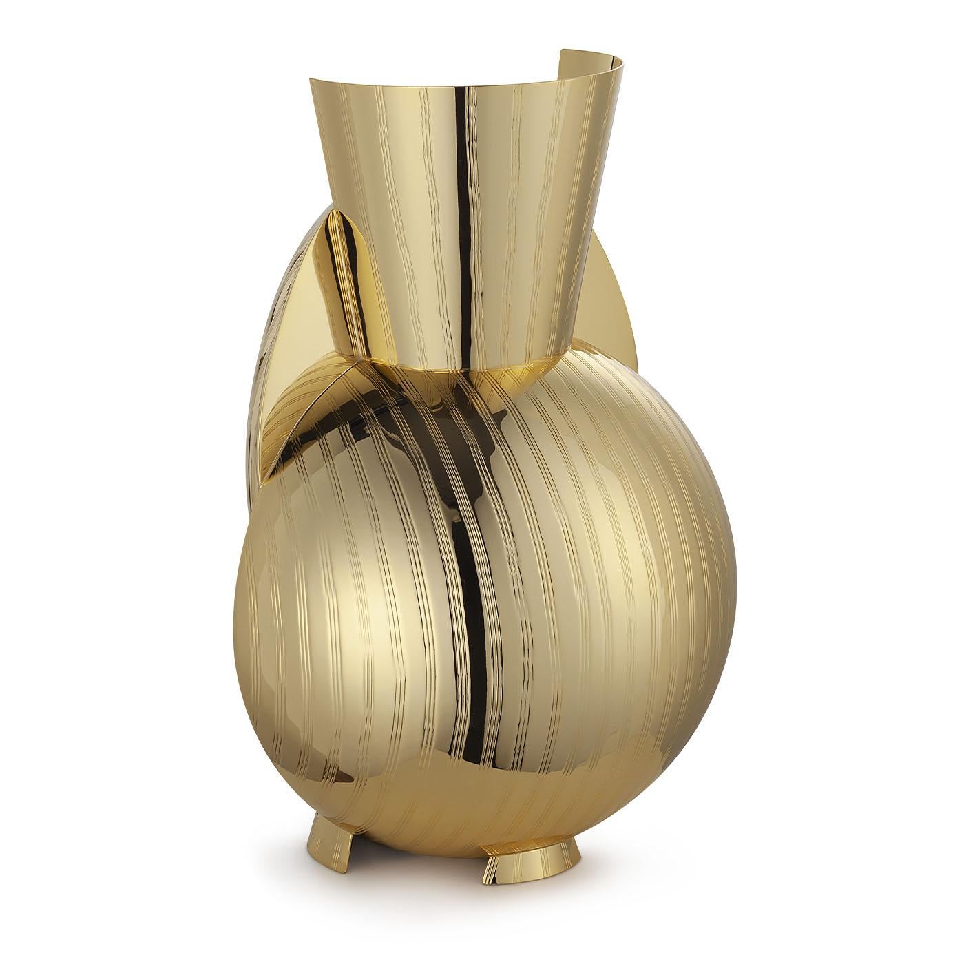 Contemporary Lumaca Ridged Golden Vase For Sale