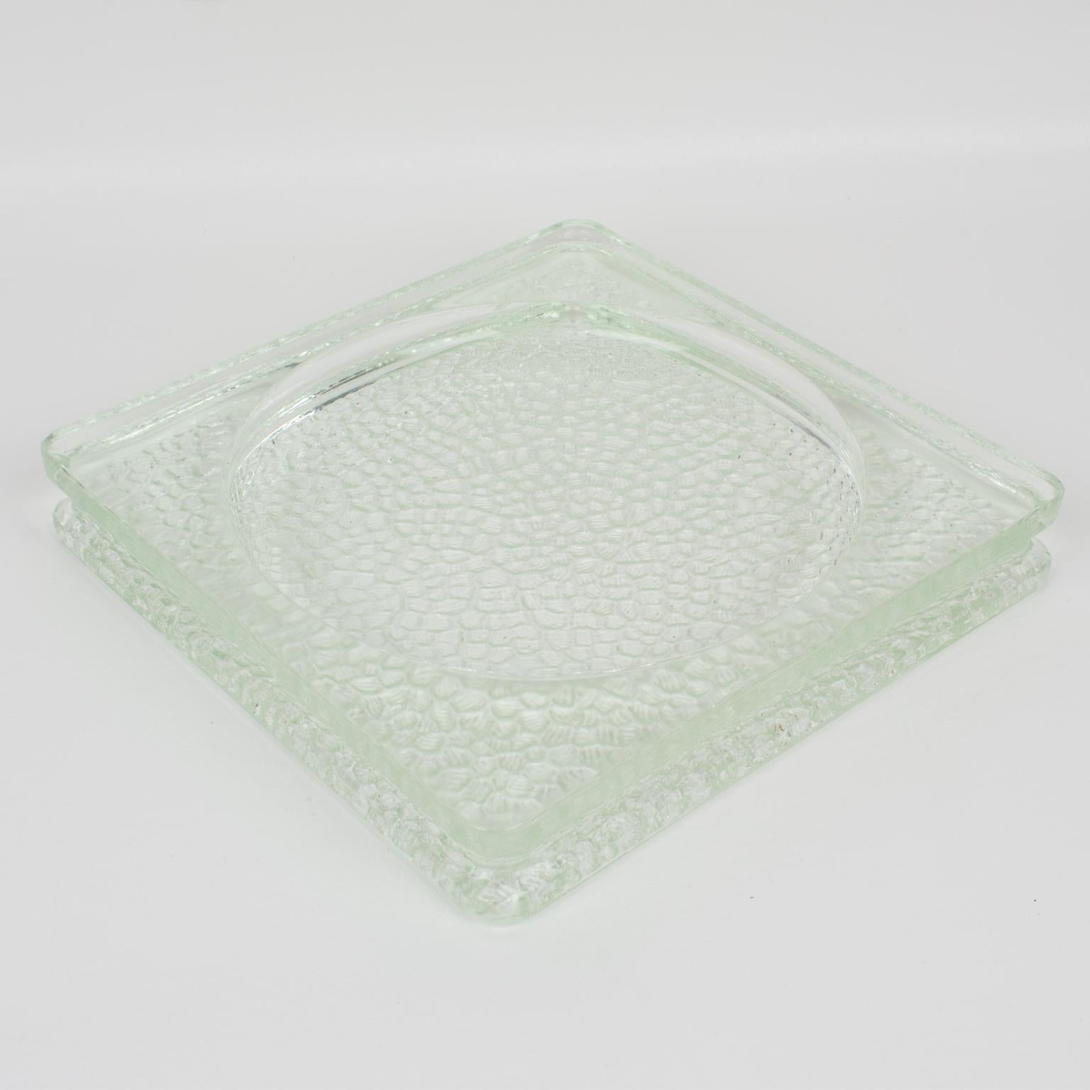 Lovely 1950s Industrial thick molded glass desktop accessory catchall, desk tidy, or ashtray manufactured by Lumax, France. Original design by Le Corbusier, this model named 
