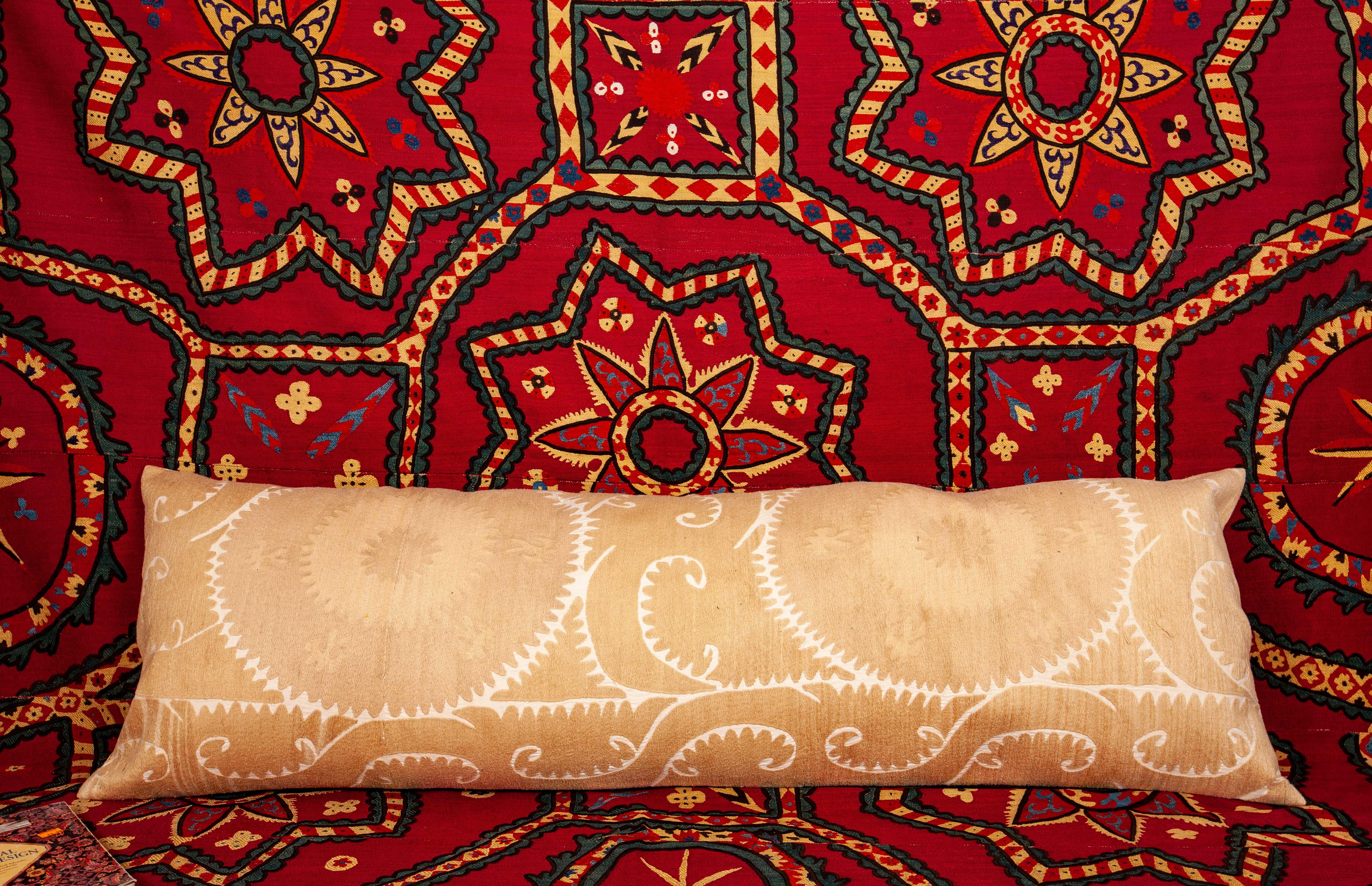 Lumbar / Body Pillow Fashioned from a Vintage Suzani In Good Condition In Istanbul, TR