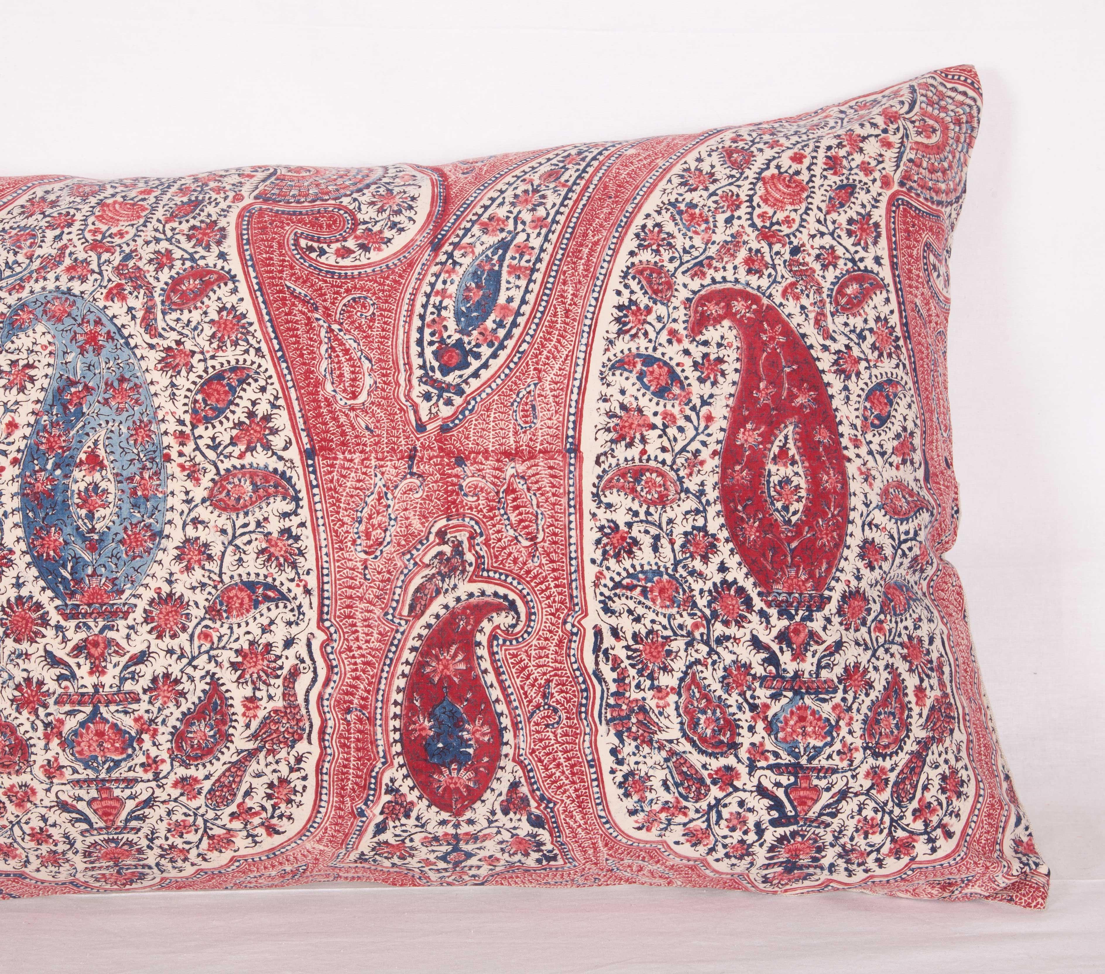 Kalamkari Lumbar Pillow Case Fashioned from an Antique Indian Qalamkar Panel, 19th Century