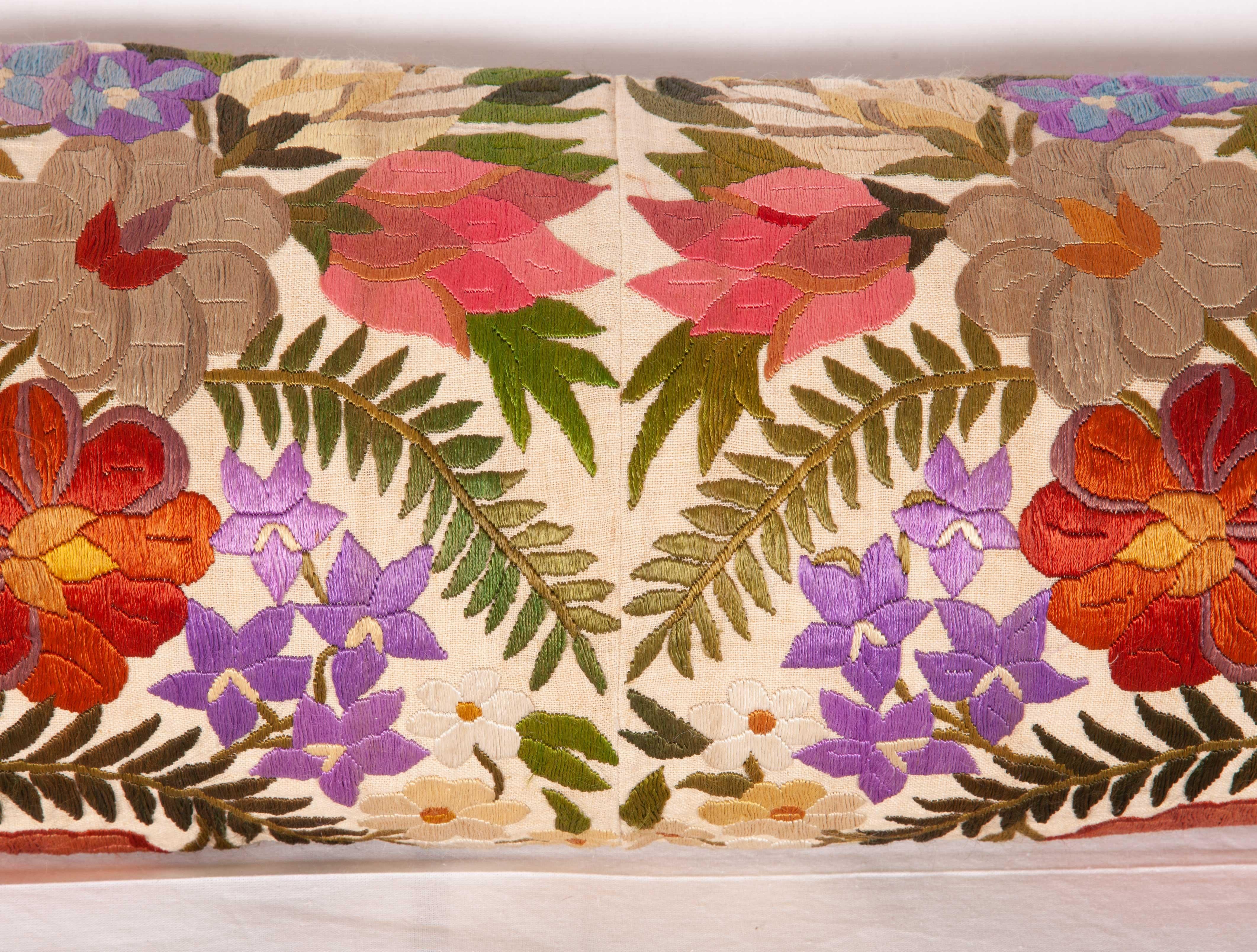 Embroidered Lumbar Pillow Case Fashioned from an Early 20th Century Indian Embroidery