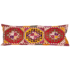 Vintage Lumbar Pillow Case Fashioned from an Uzbek Embroidered Mafrash Panel