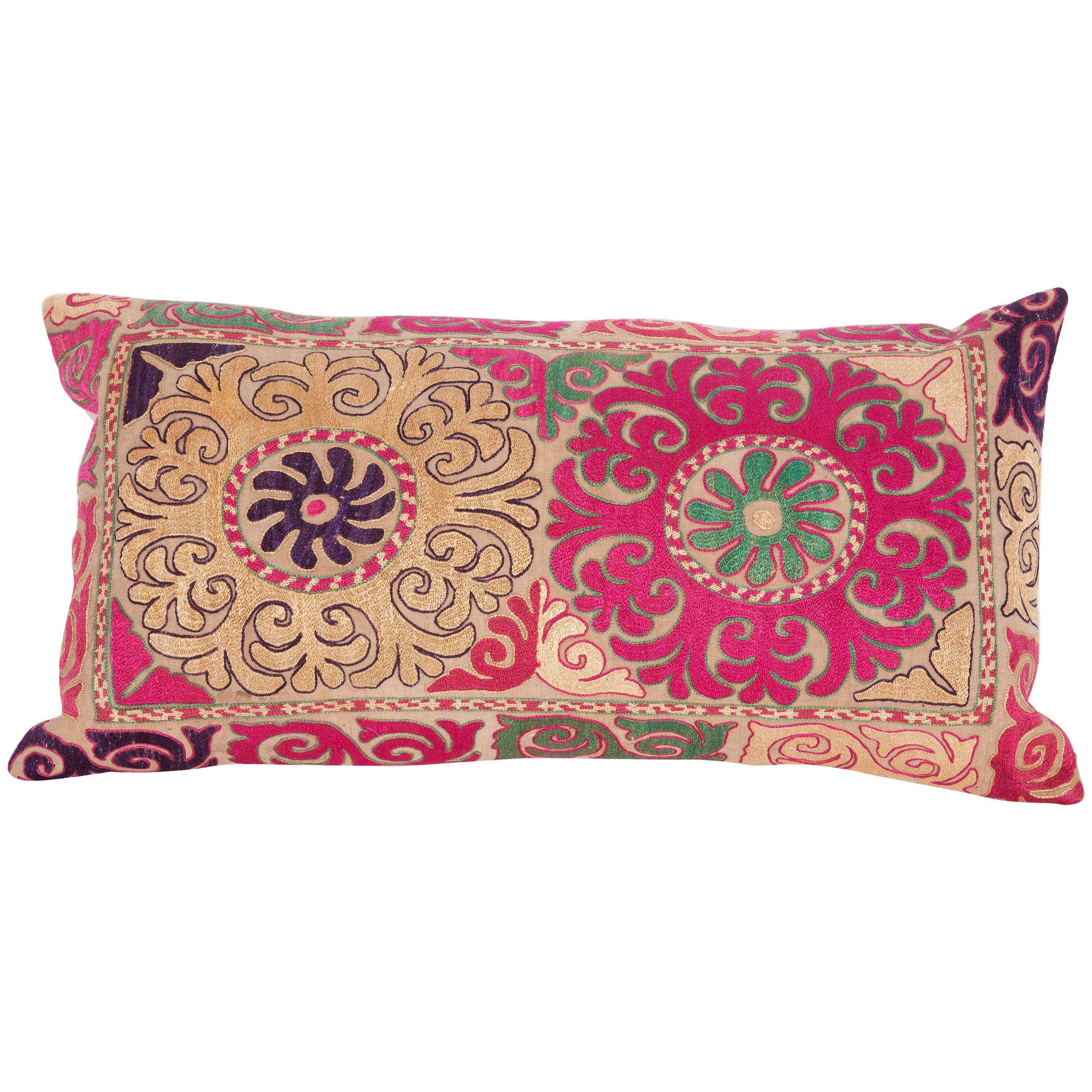 Lumbar Pillow Case Fashioned from an Uzbek Embroidered Mafrash Panel