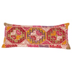 Vintage Lumbar Pillow Case Fashioned from an Uzbek Embroidered Mafrash Panel