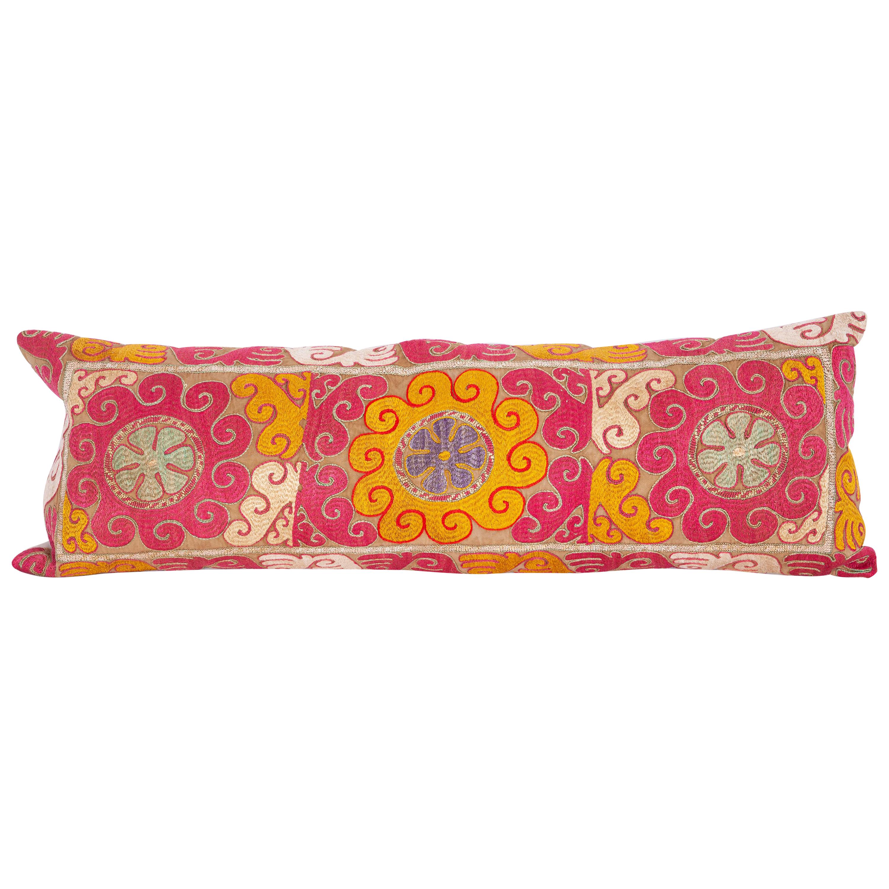 Lumbar Pillow Case Fashioned from an Uzbek Embroidered Mafrash Panel For Sale