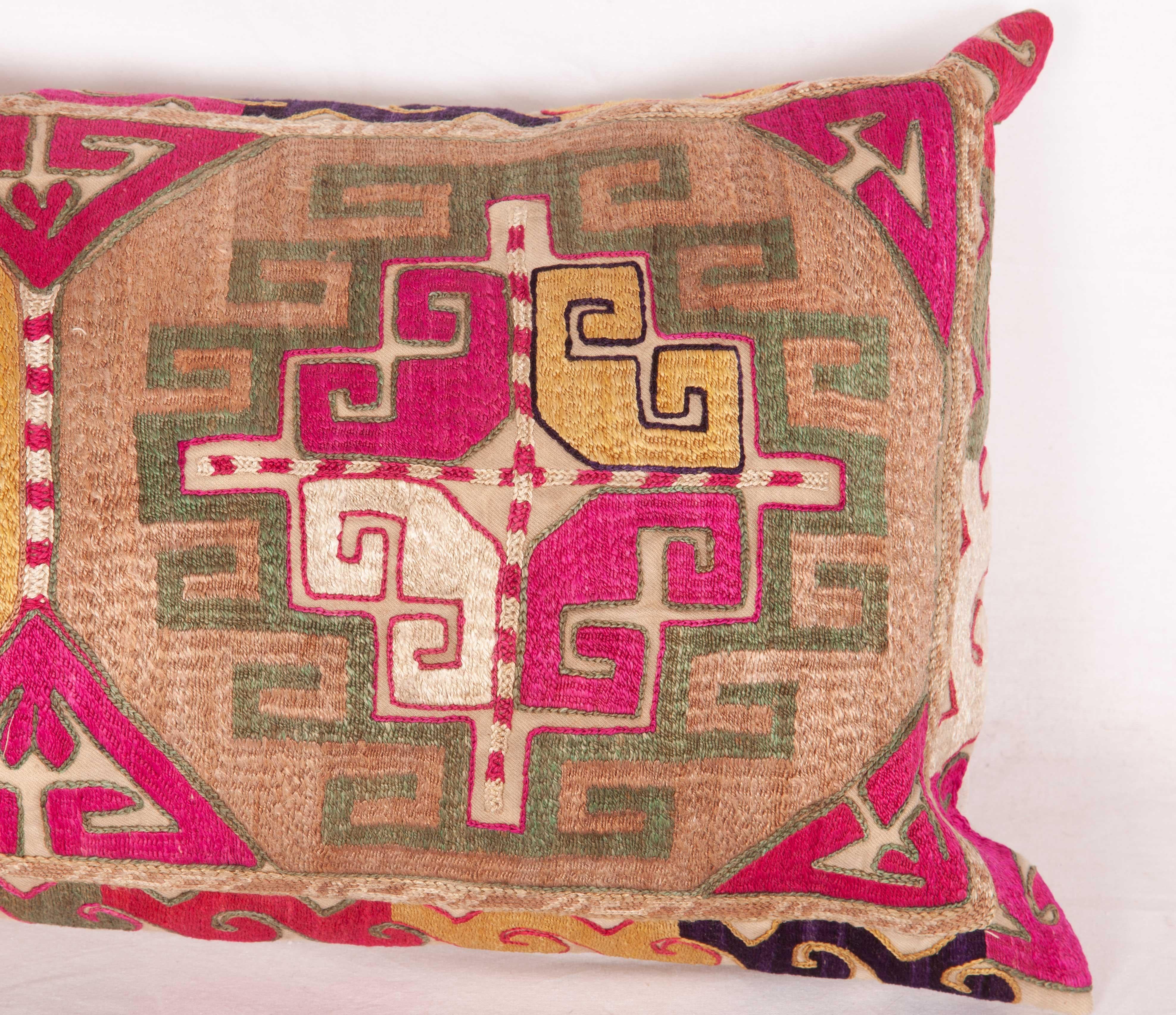 Suzani Lumbar Pillow Case Fashioned from an Uzbek Embroidered Mafrash Panel