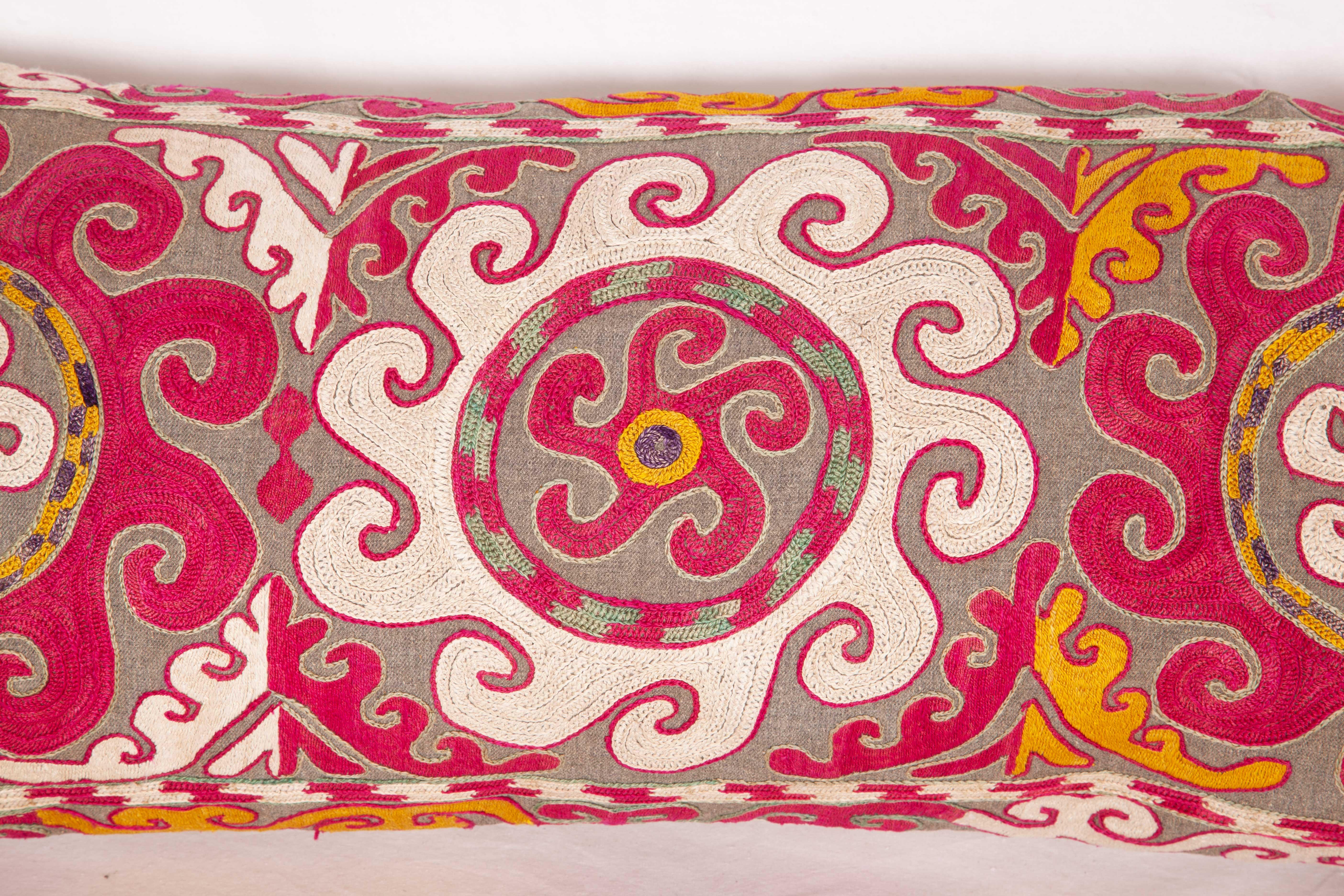 Suzani Lumbar Pillow Case Fashioned from an Uzbek Embroidered Mafrash Panel For Sale
