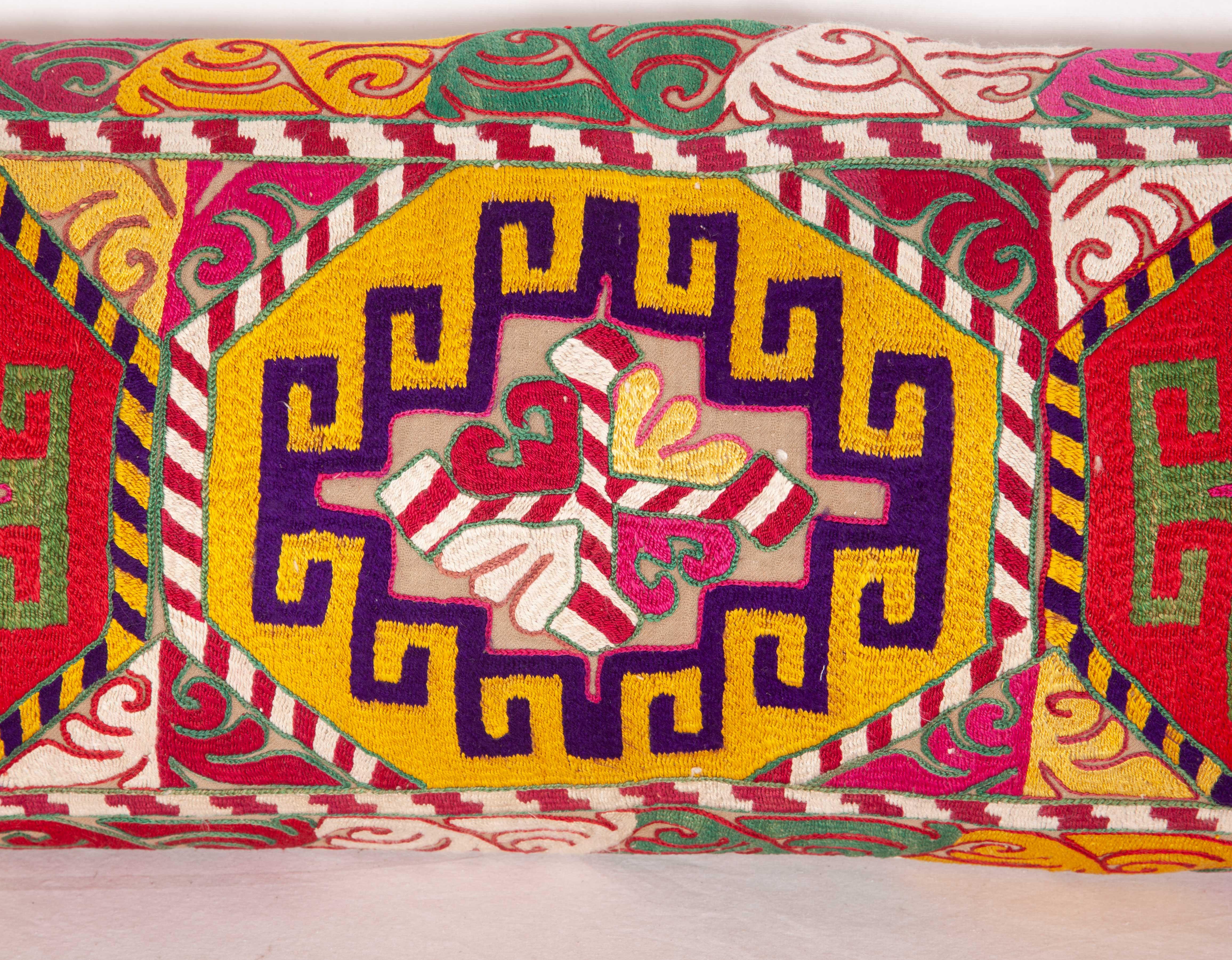 Suzani Lumbar Pillow Case Fashioned from an Uzbek Embroidered Mafrash Panel For Sale