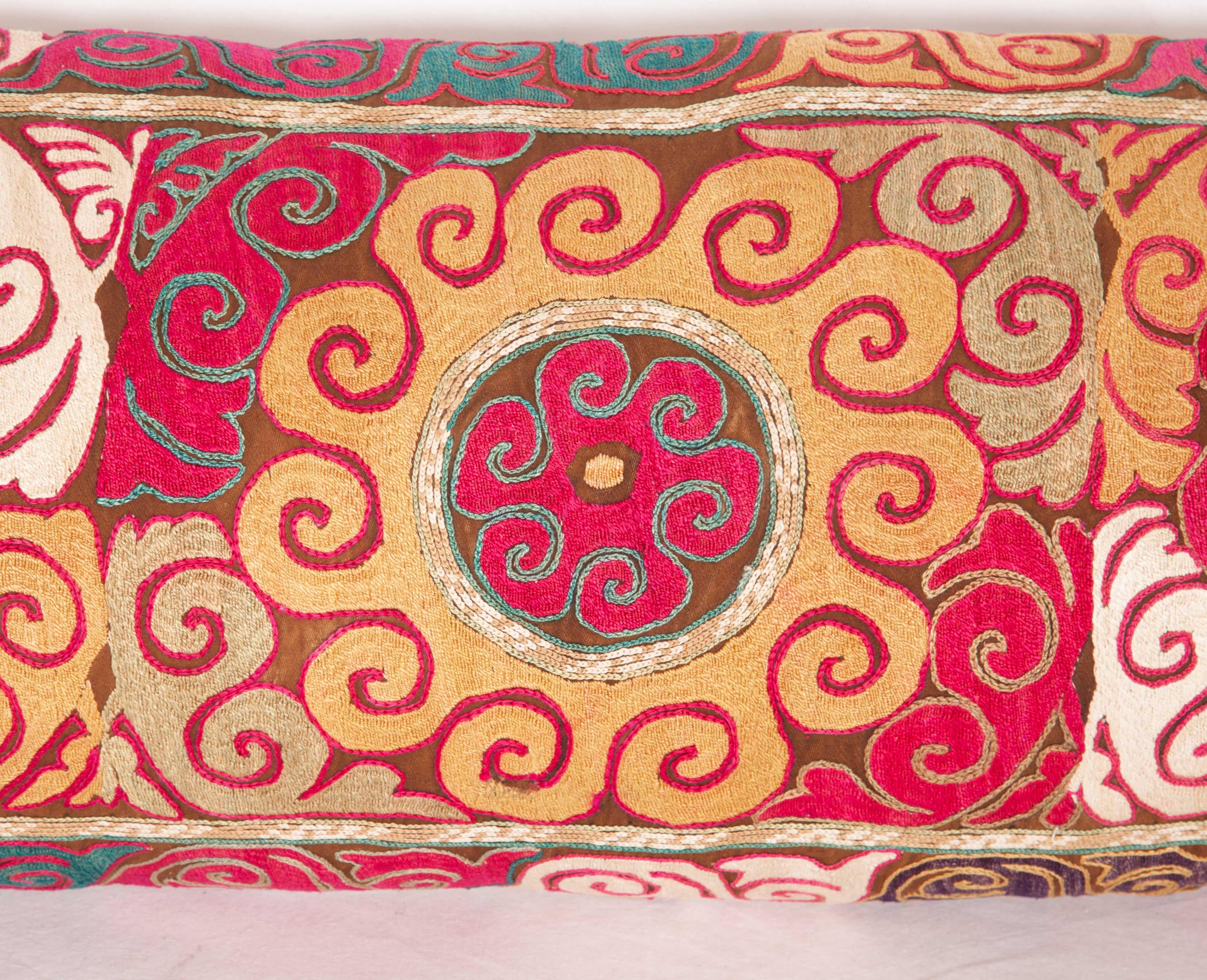 Suzani Lumbar Pillow Case Fashioned from an Uzbek Embroidered Mafrash Panel
