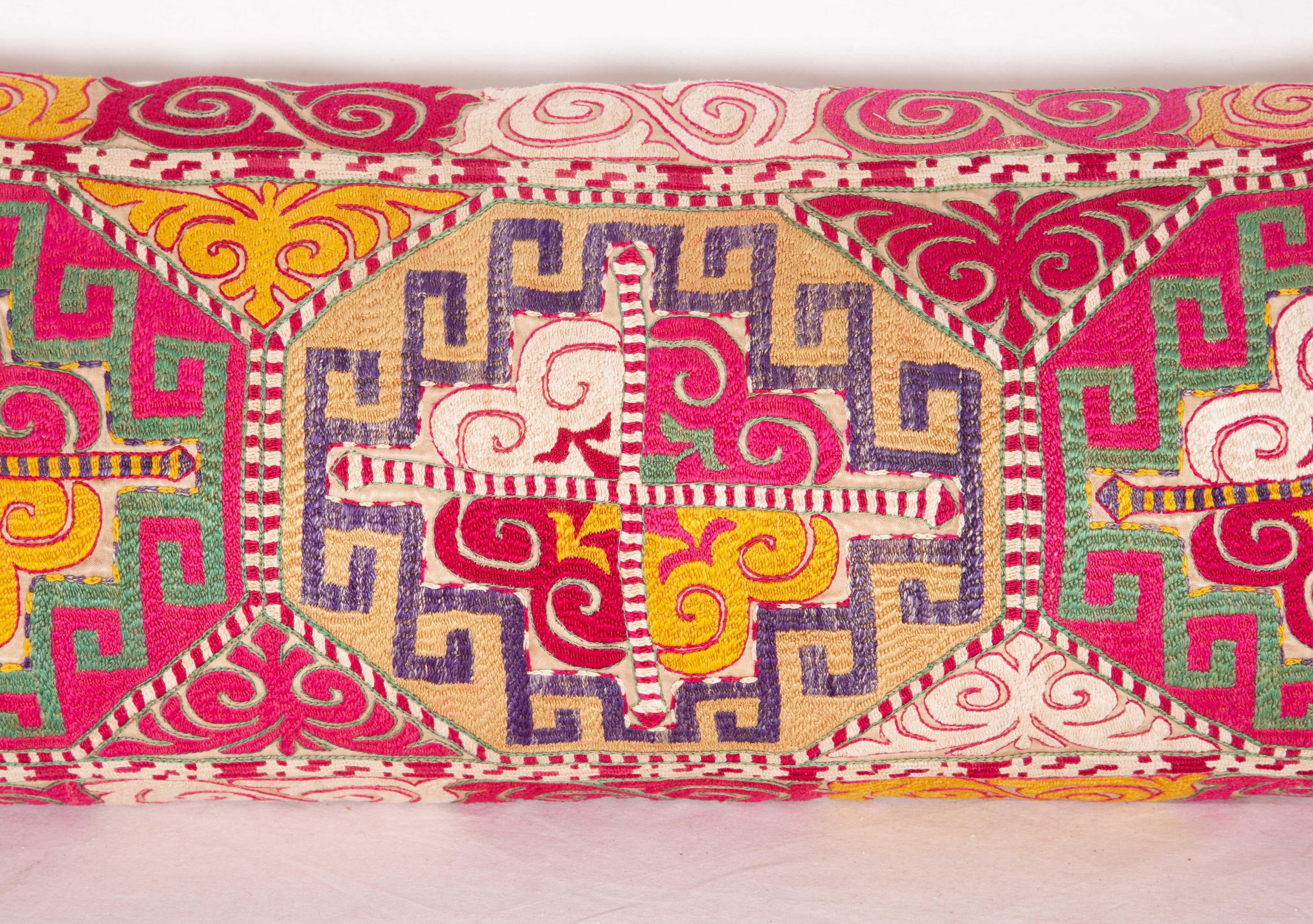 Suzani Lumbar Pillow Case Fashioned from an Uzbek Embroidered Mafrash Panel