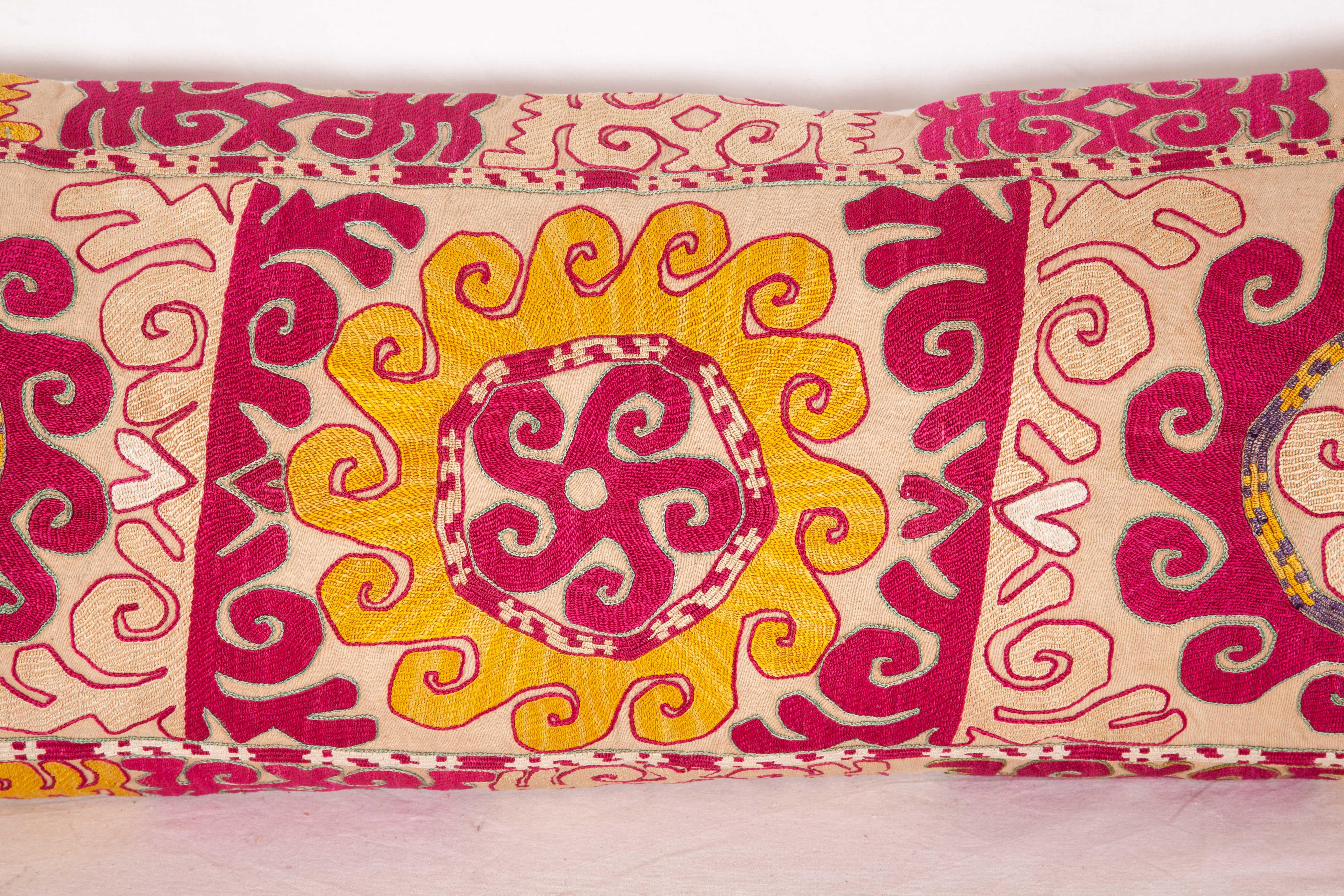Lumbar Pillow Case Fashioned from an Uzbek Embroidered Mafrash Panel In Good Condition In Istanbul, TR