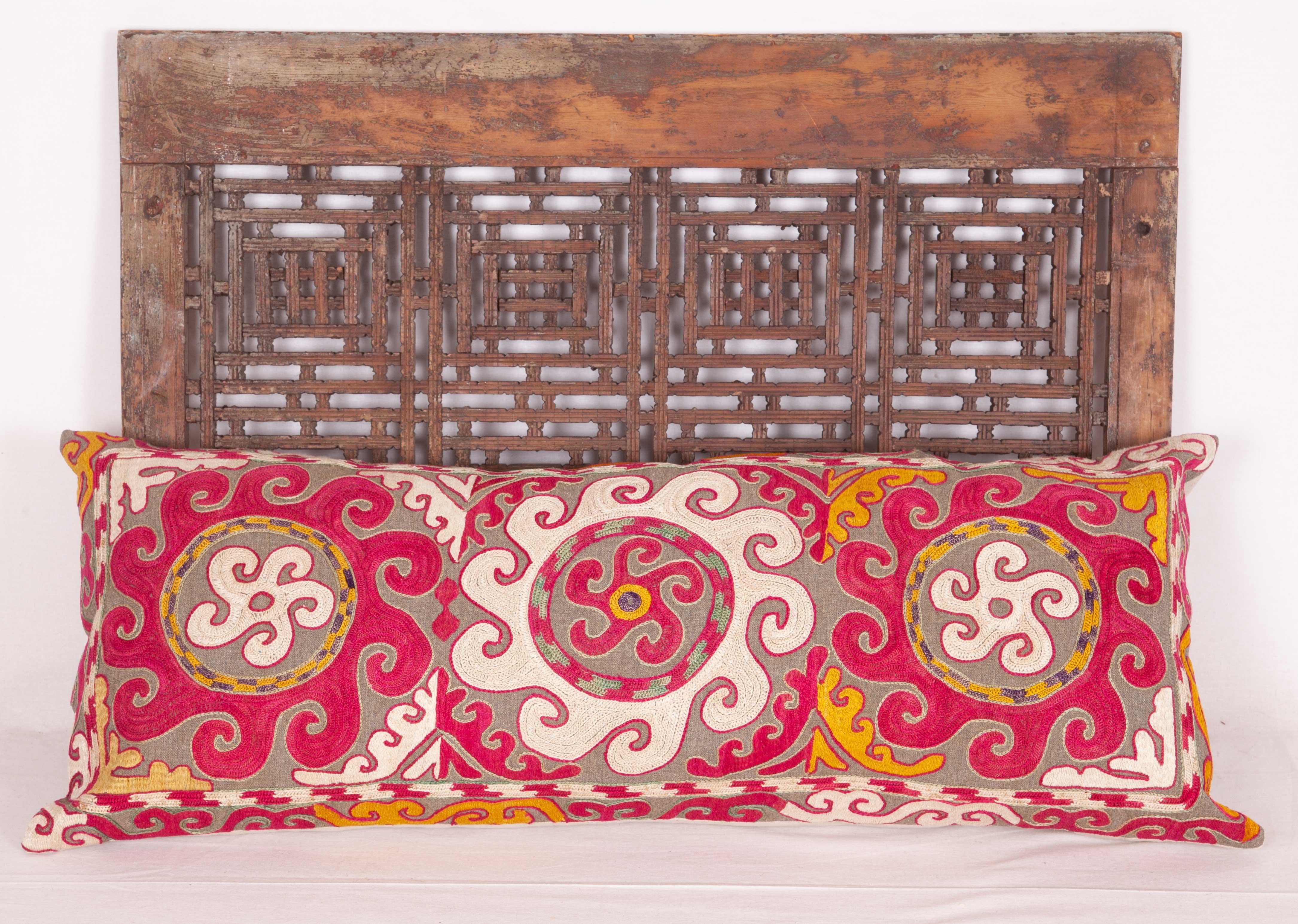 20th Century Lumbar Pillow Case Fashioned from an Uzbek Embroidered Mafrash Panel For Sale