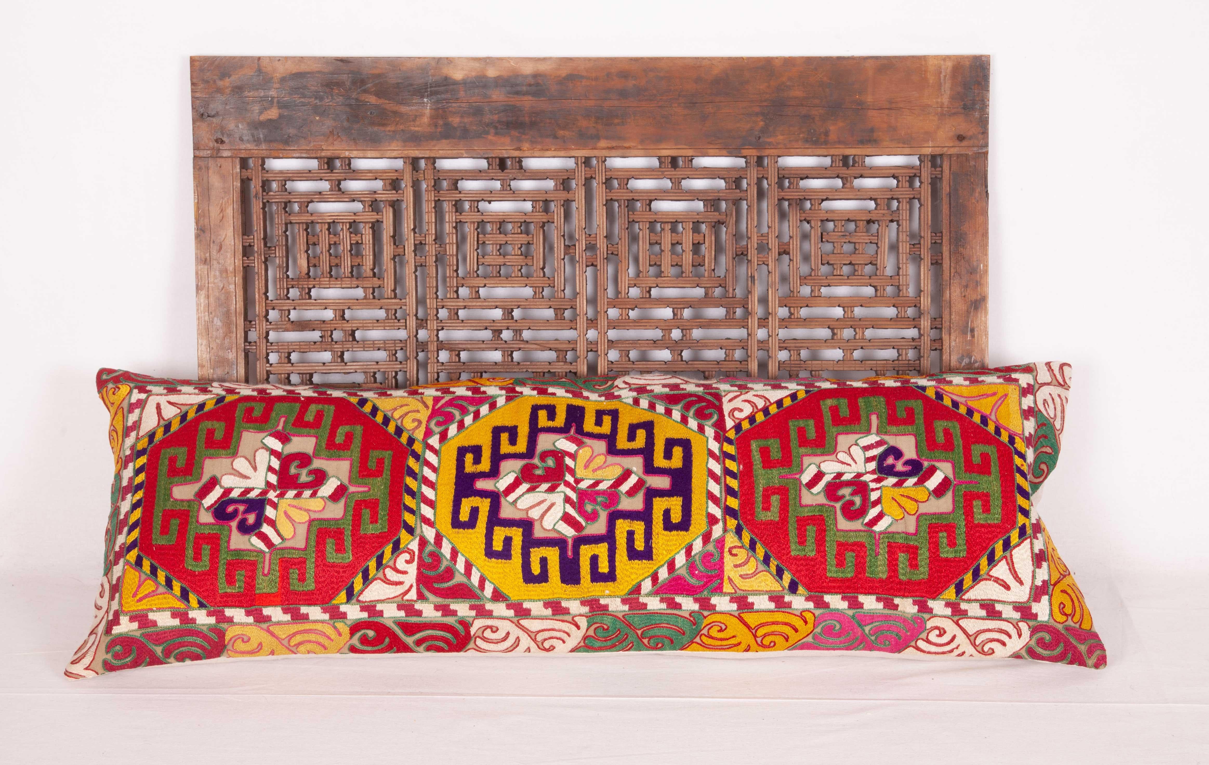 20th Century Lumbar Pillow Case Fashioned from an Uzbek Embroidered Mafrash Panel For Sale