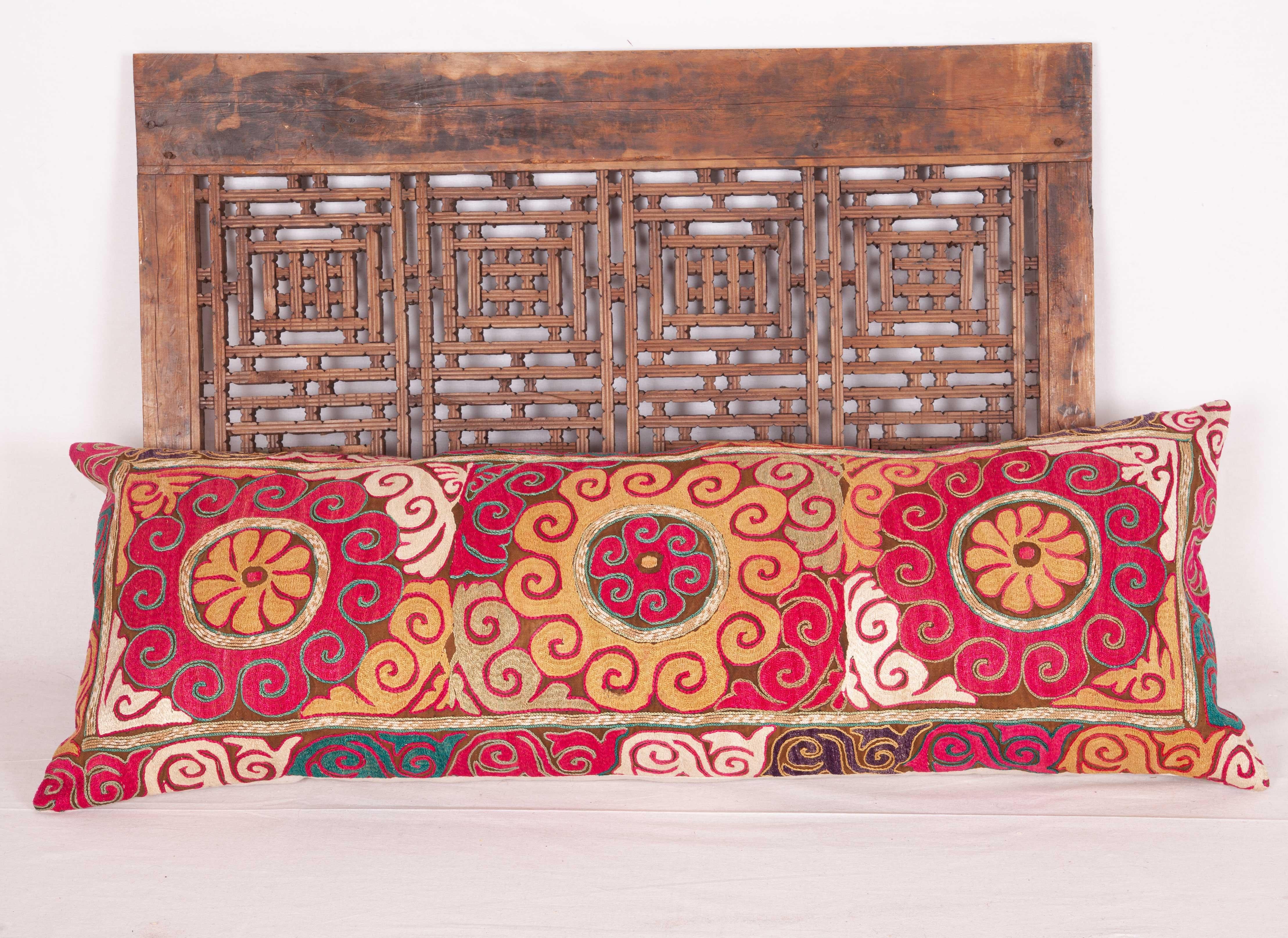 20th Century Lumbar Pillow Case Fashioned from an Uzbek Embroidered Mafrash Panel