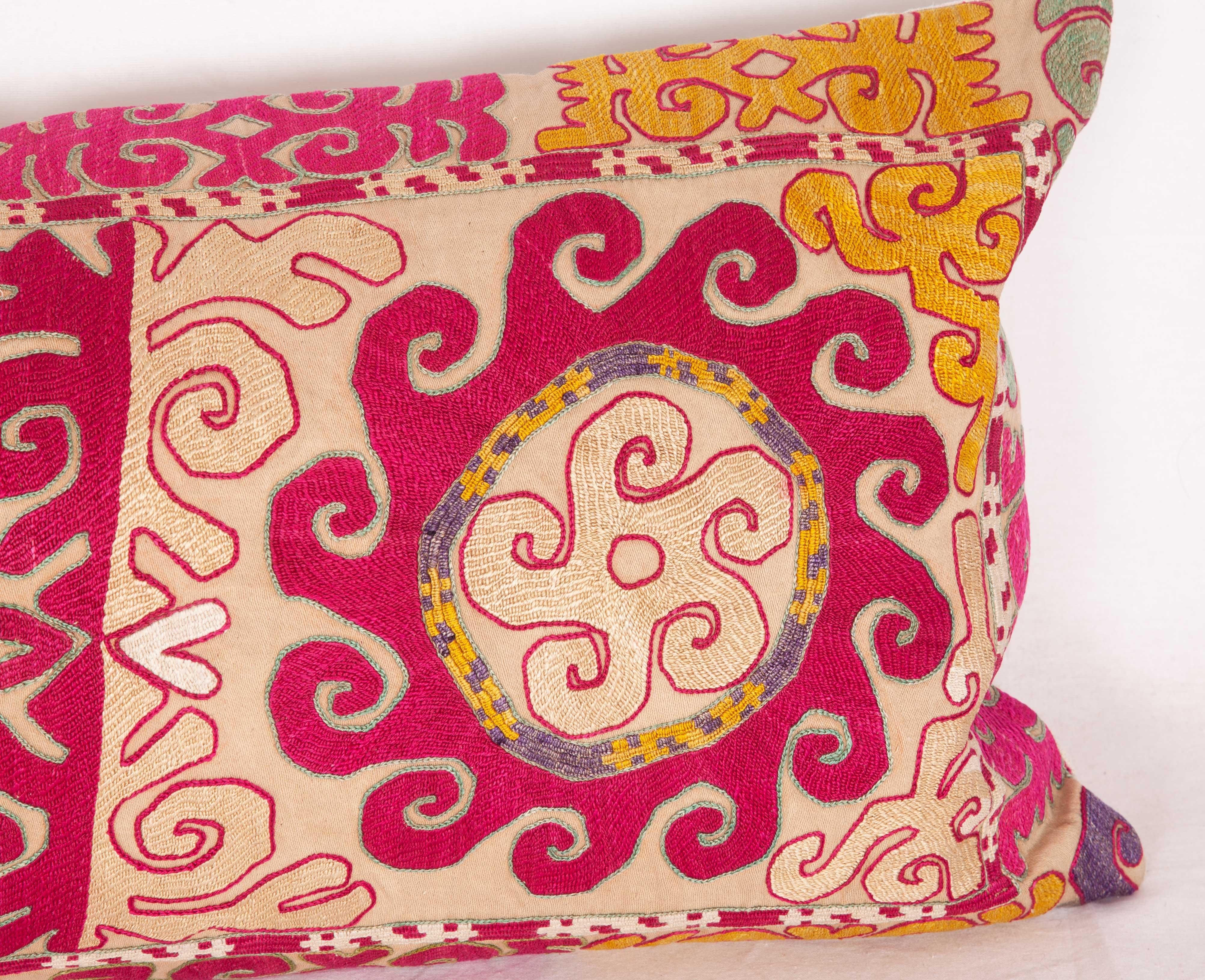 20th Century Lumbar Pillow Case Fashioned from an Uzbek Embroidered Mafrash Panel