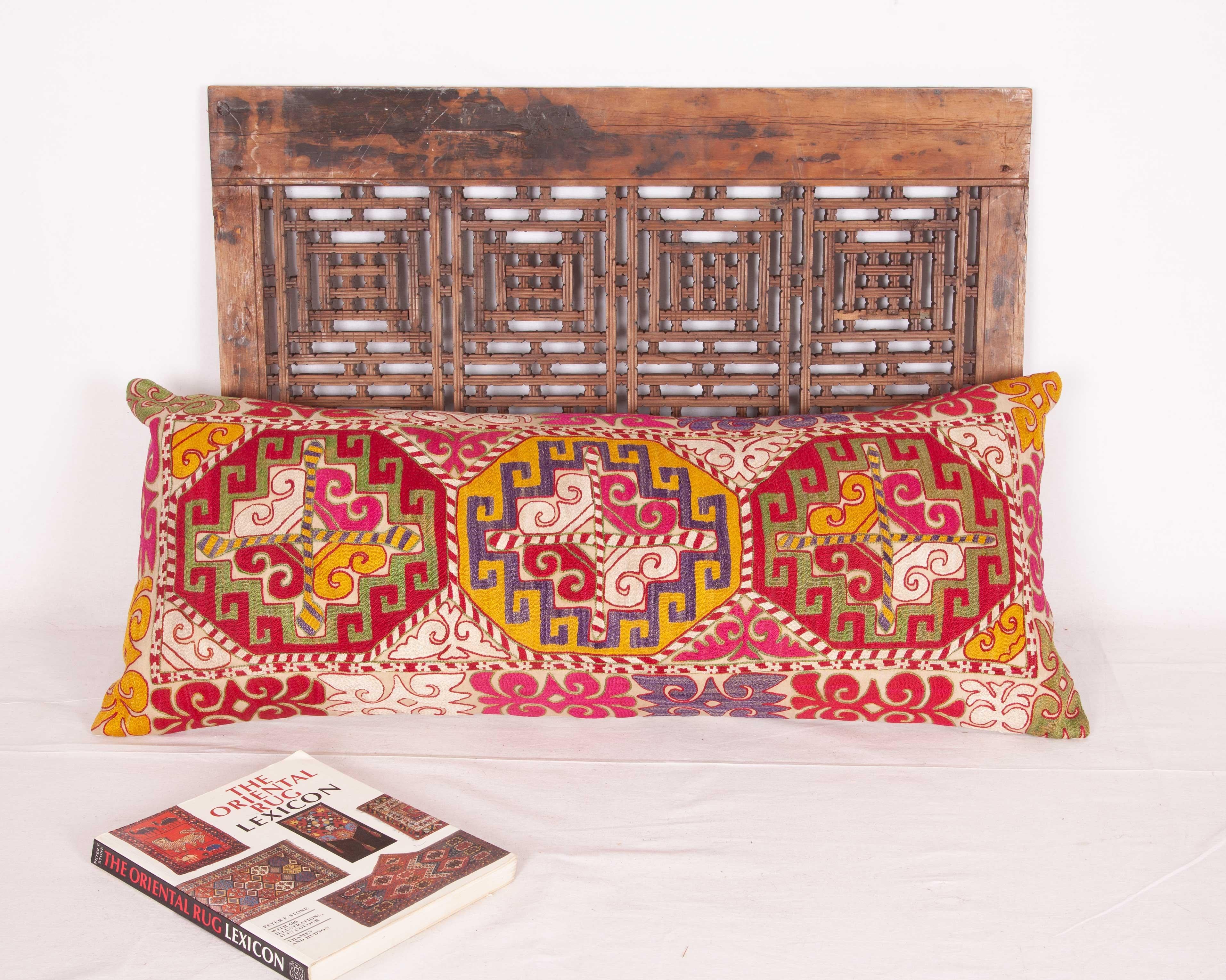 20th Century Lumbar Pillow Case Fashioned from an Uzbek Embroidered Mafrash Panel For Sale