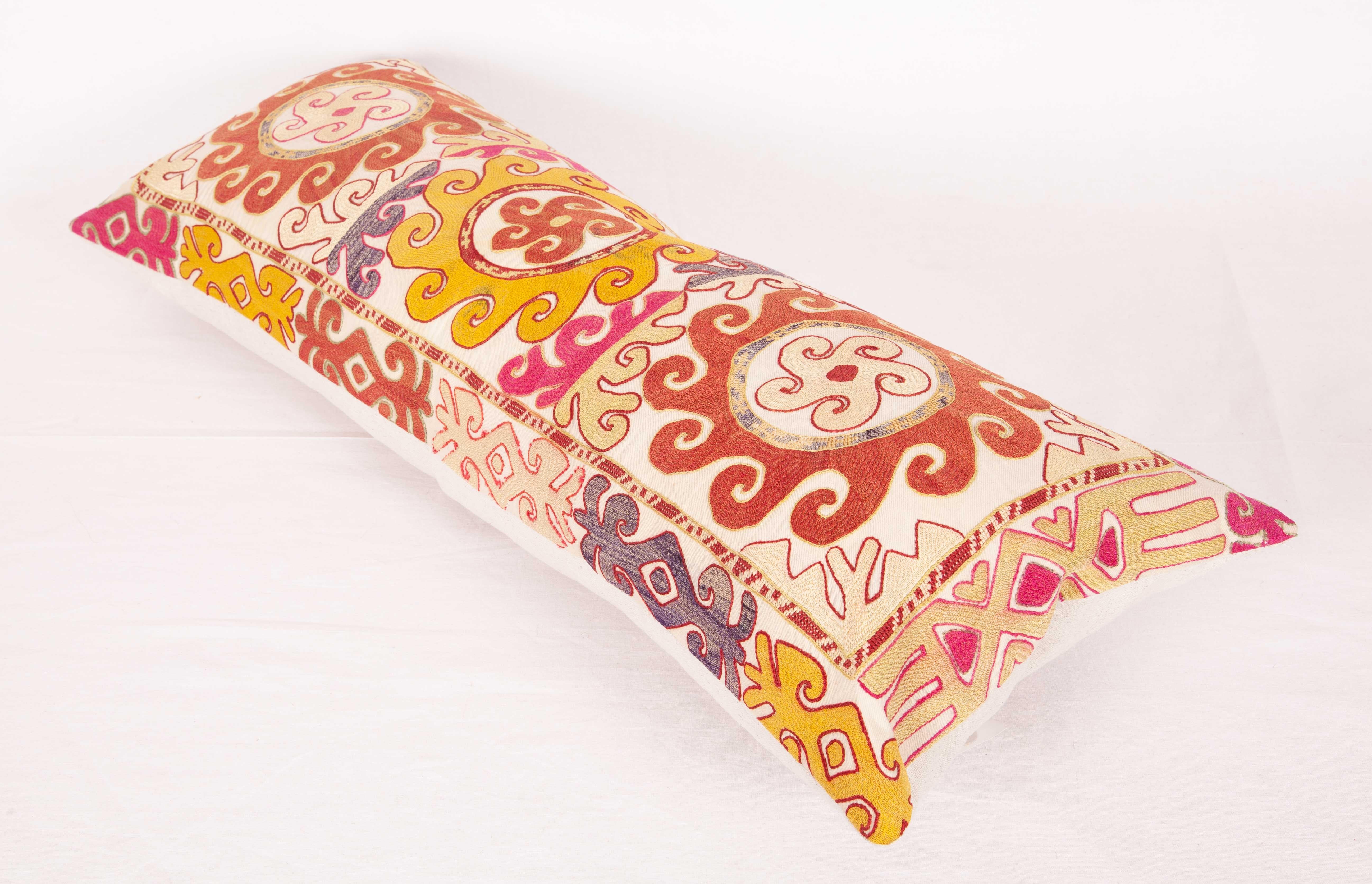 Lumbar Pillow Case Fashioned from an Uzbek Embroidered Mafrash Panel, Mid-20th C 1