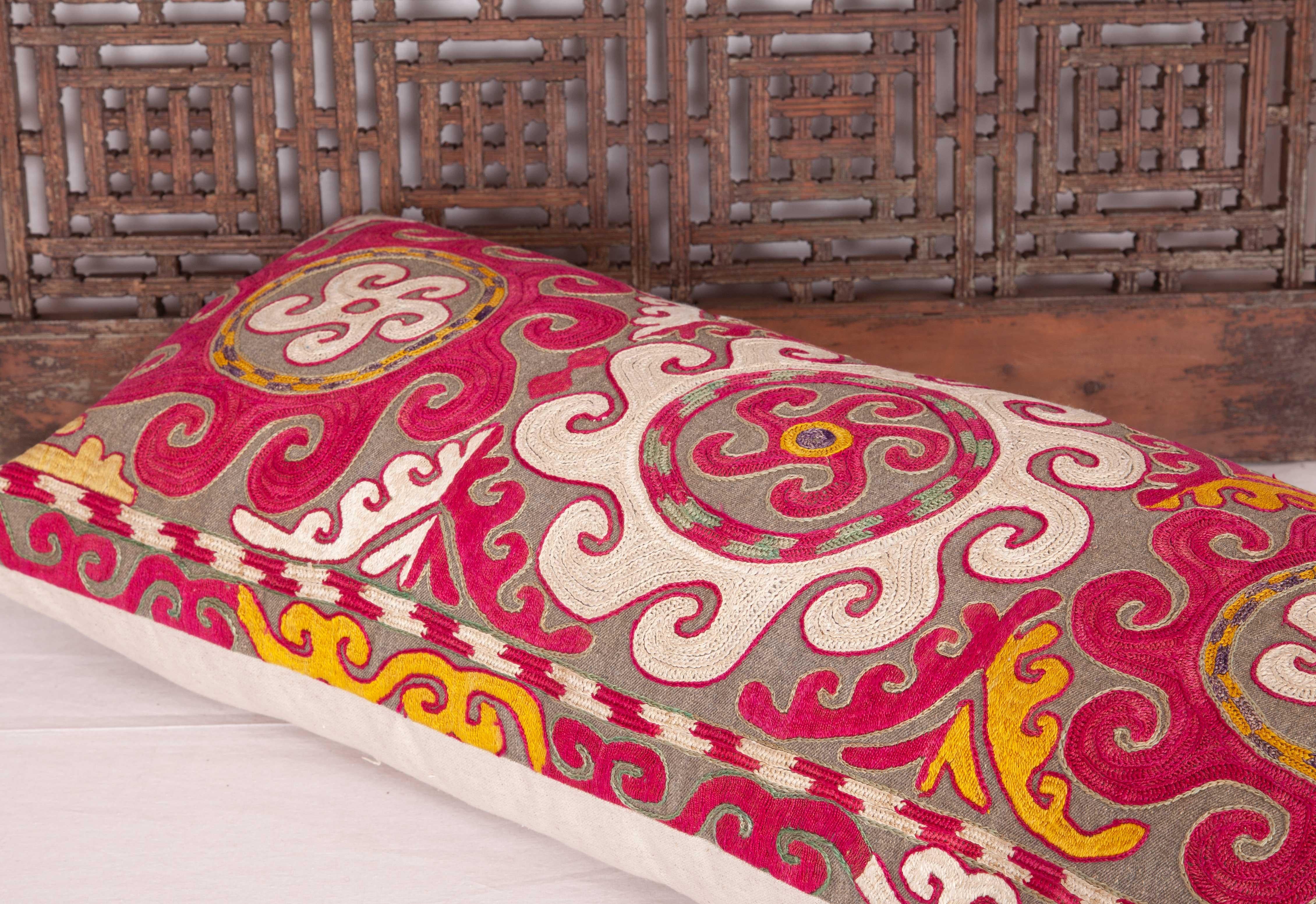 Lumbar Pillow Case Fashioned from an Uzbek Embroidered Mafrash Panel For Sale 1