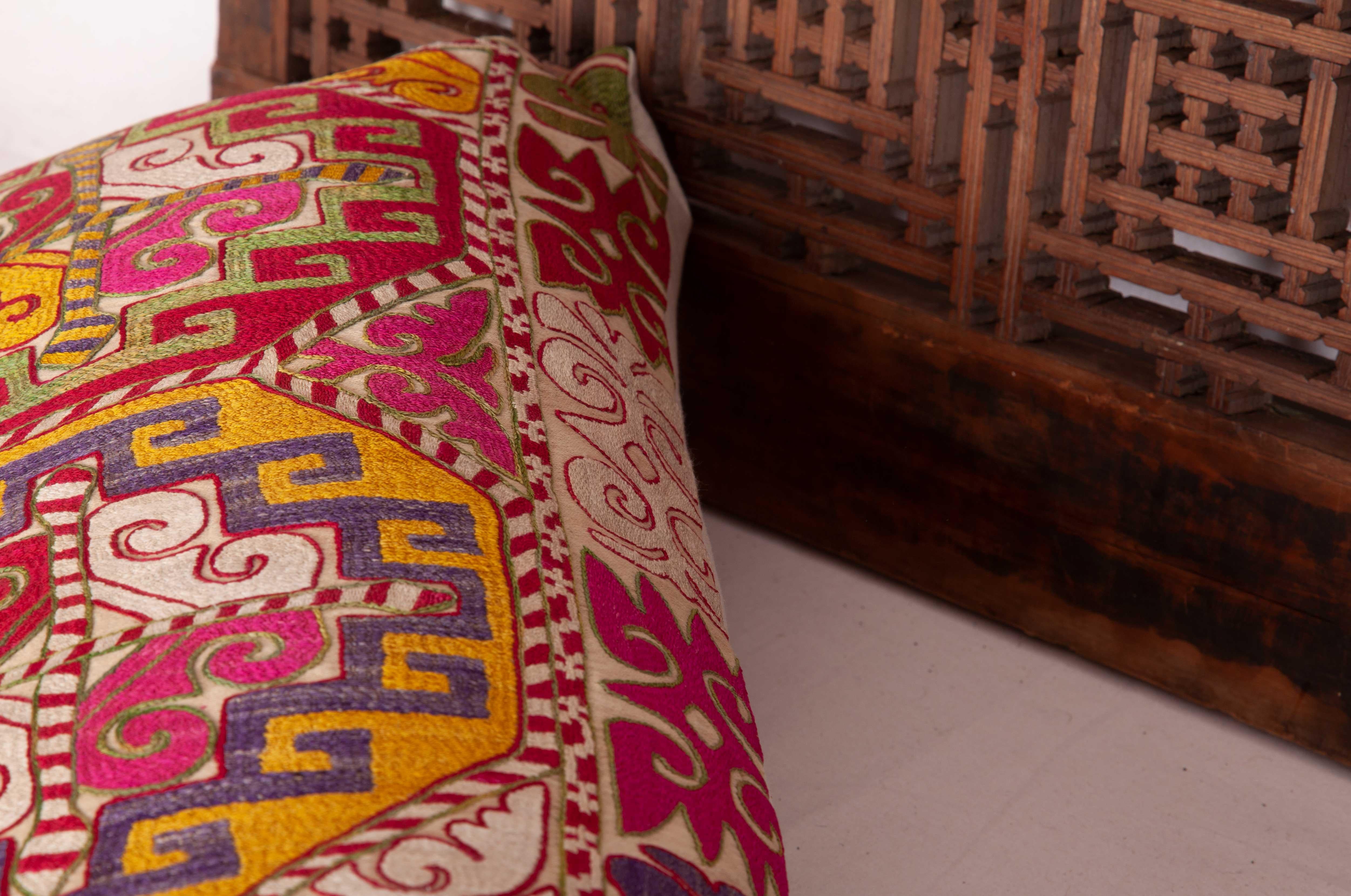 Lumbar Pillow Case Fashioned from an Uzbek Embroidered Mafrash Panel For Sale 1