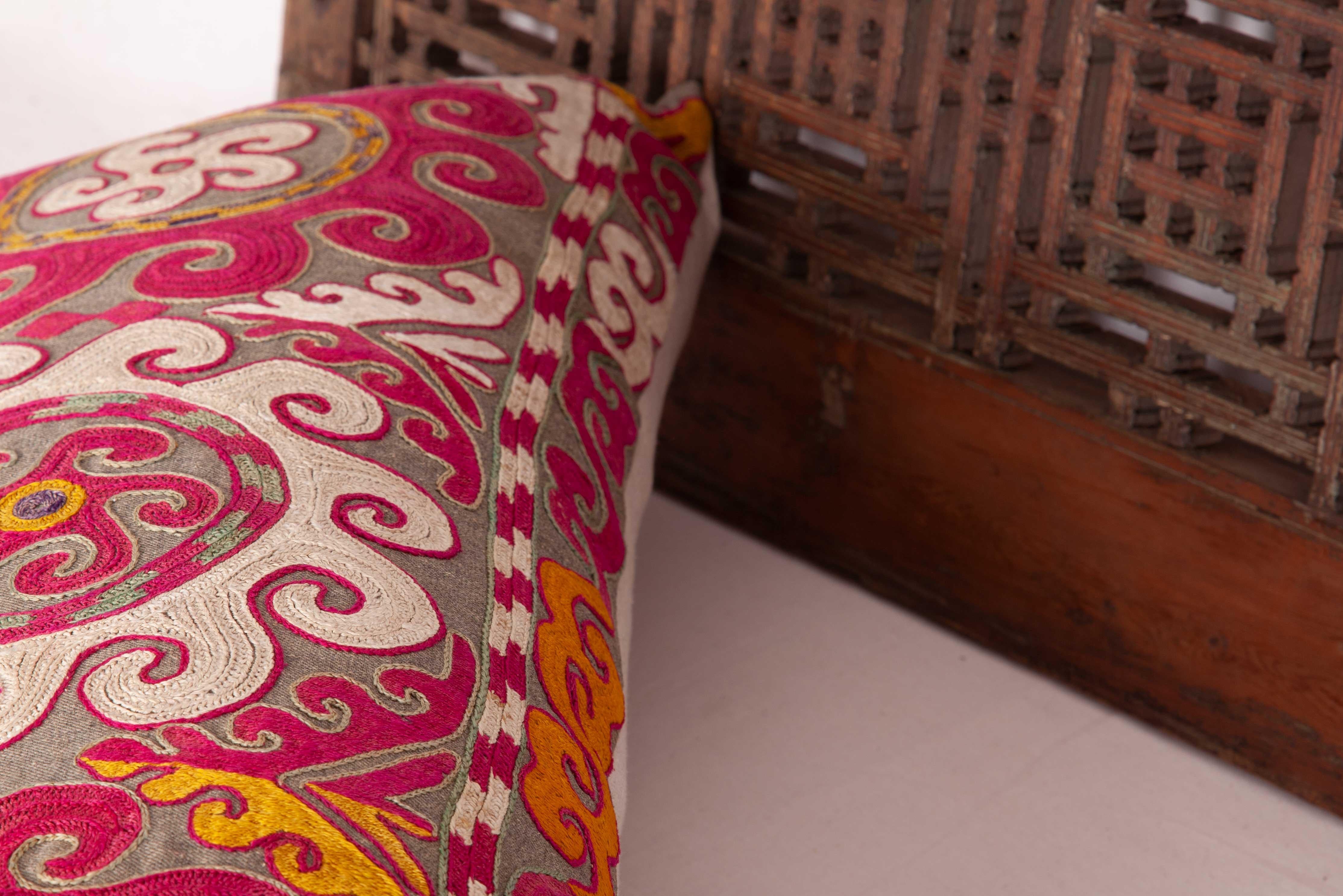 Lumbar Pillow Case Fashioned from an Uzbek Embroidered Mafrash Panel For Sale 2