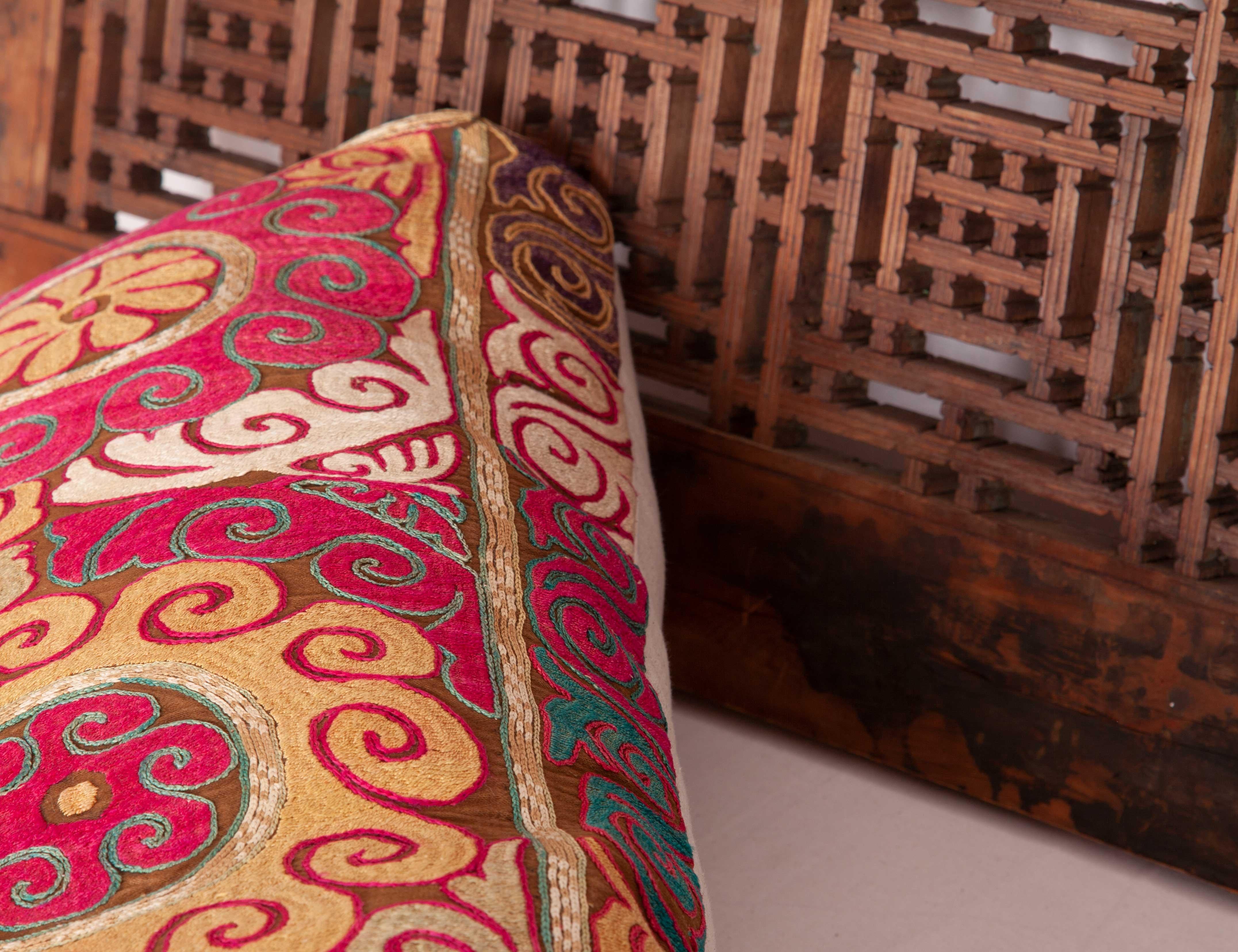 Lumbar Pillow Case Fashioned from an Uzbek Embroidered Mafrash Panel 2