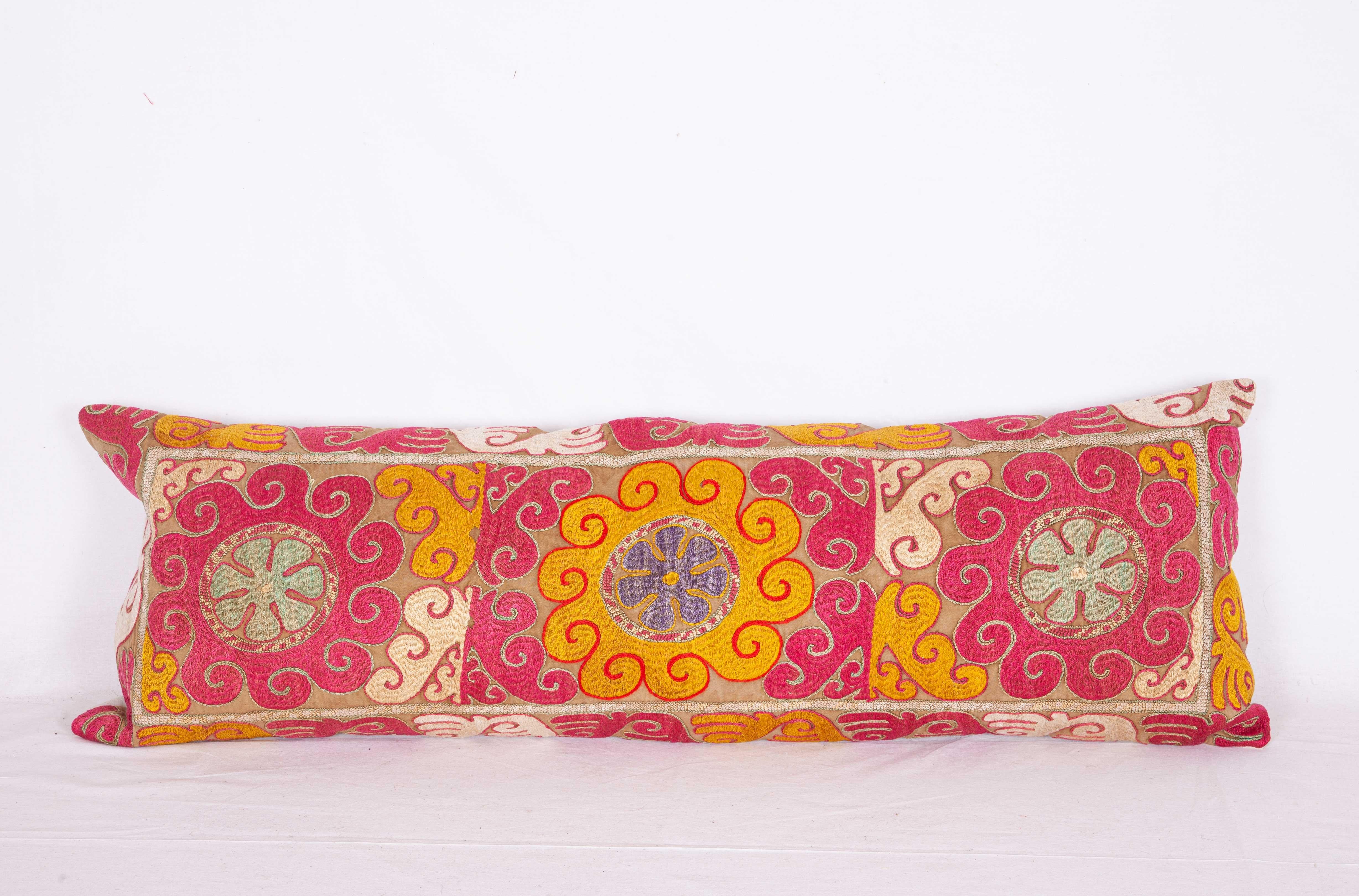 Lumbar Pillow Case Fashioned from an Uzbek Embroidered Mafrash Panel For Sale 2