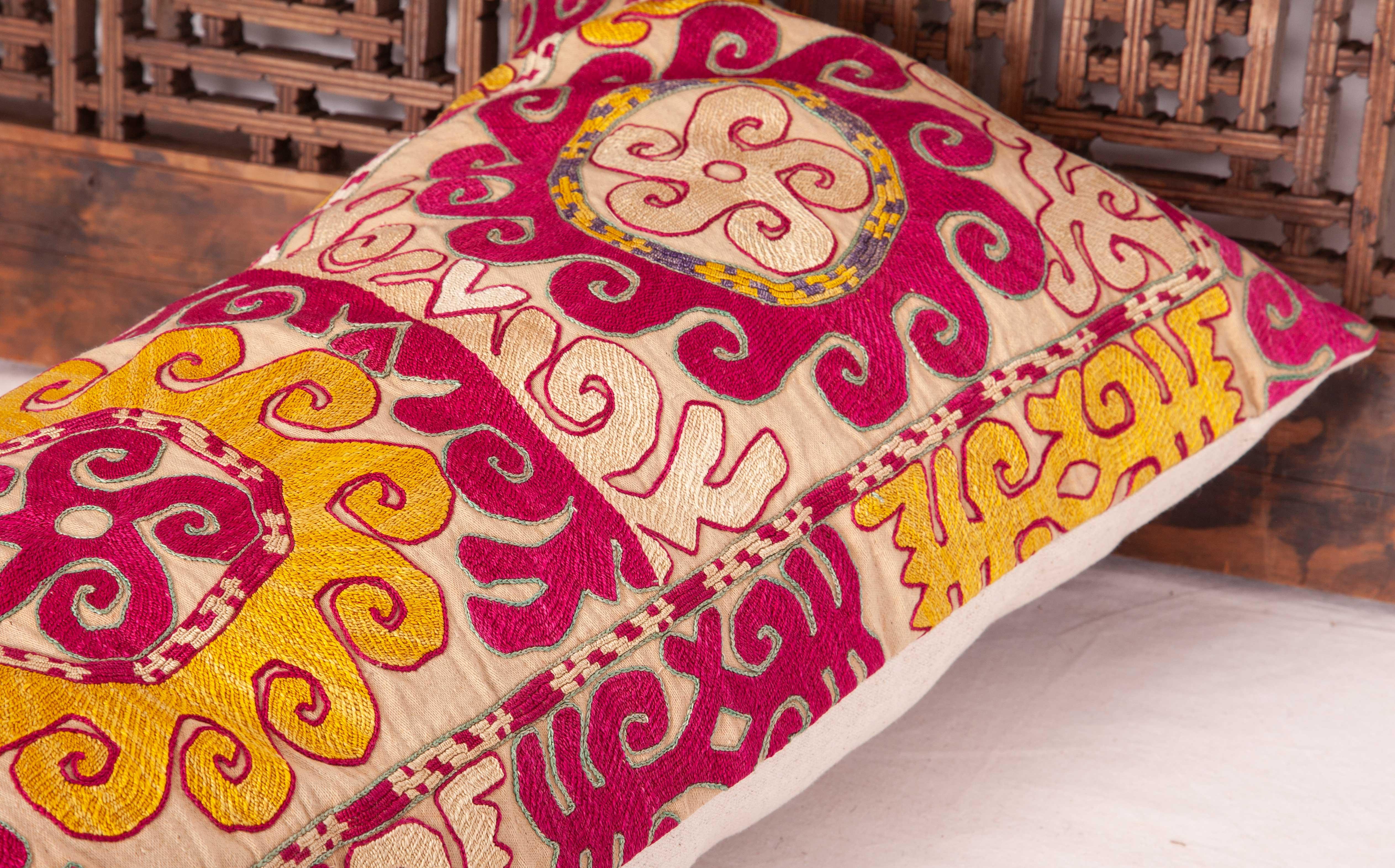Lumbar Pillow Case Fashioned from an Uzbek Embroidered Mafrash Panel 3