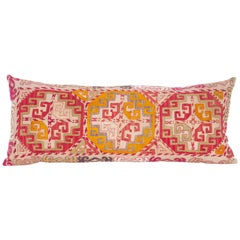 Lumbar Pillow Case Fashioned from an Uzbek Embroidered Mafrash Panel