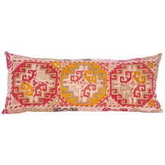 Lumbar Pillow Case Fashioned from an Uzbek Embroidered Mafrash Panel