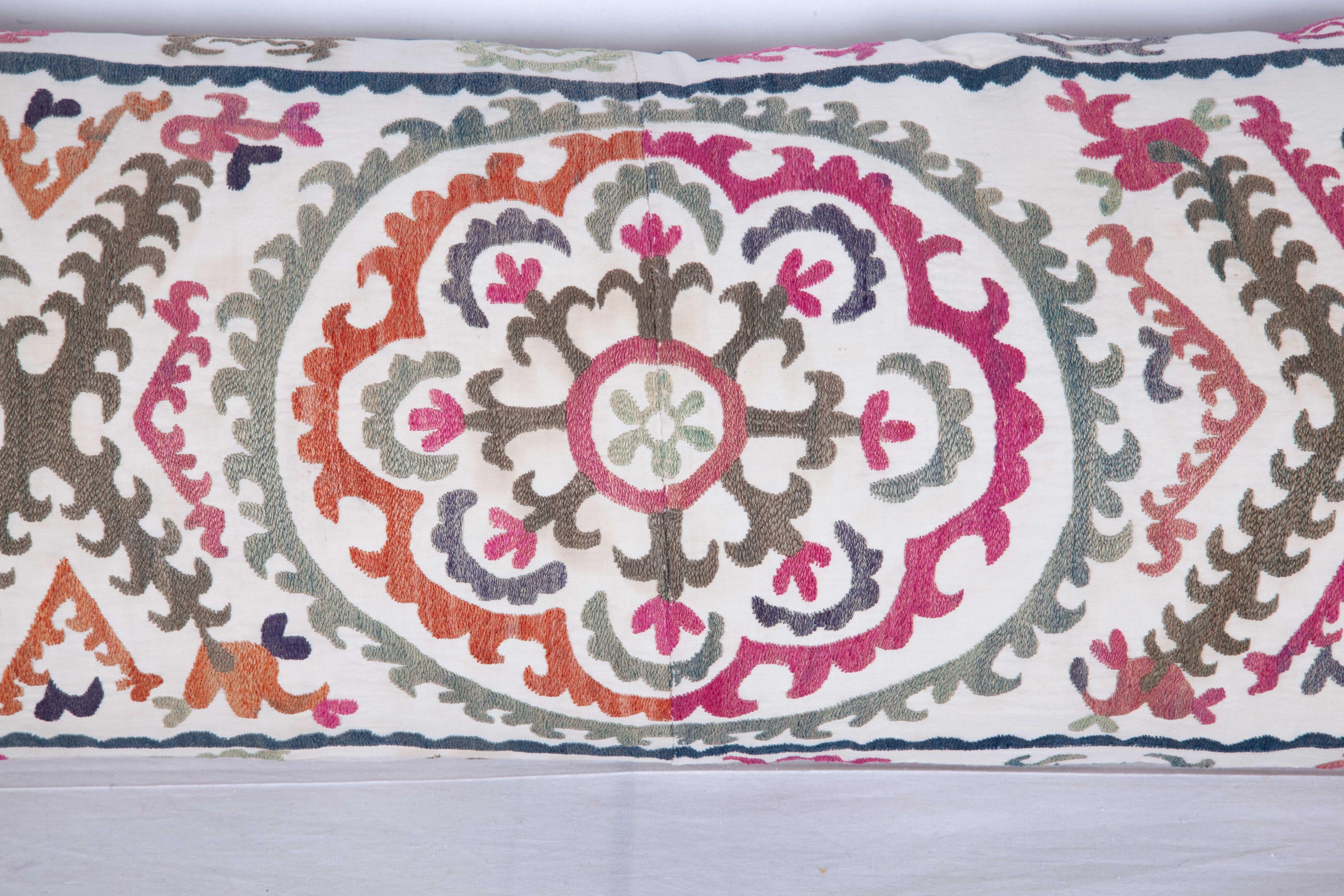 Embroidered Lumbar Pillow Case Made from a Mid-20th Century, Uzbek Suzani