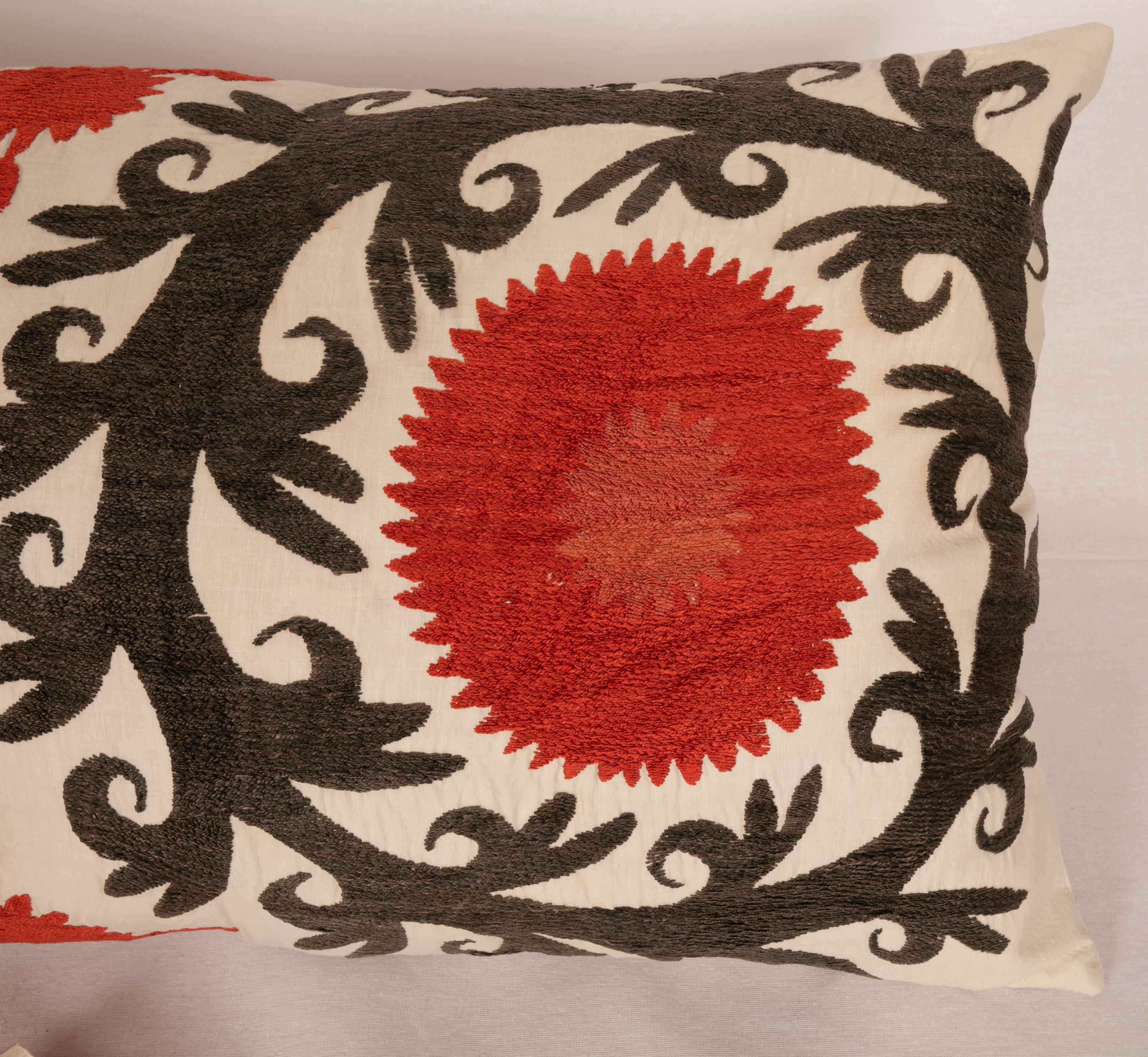 Embroidered Lumbar Pillow Case Made from an Early 20th C. Suzani, 1920s For Sale
