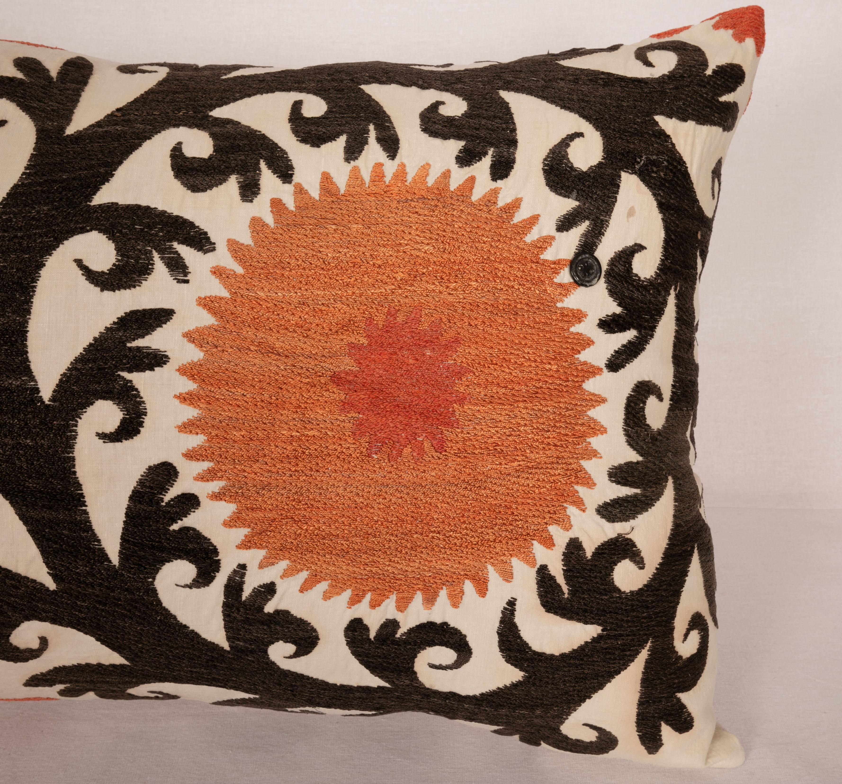 Embroidered Lumbar Pillow Case Made from an Early 20th C. Suzani, 1920s For Sale