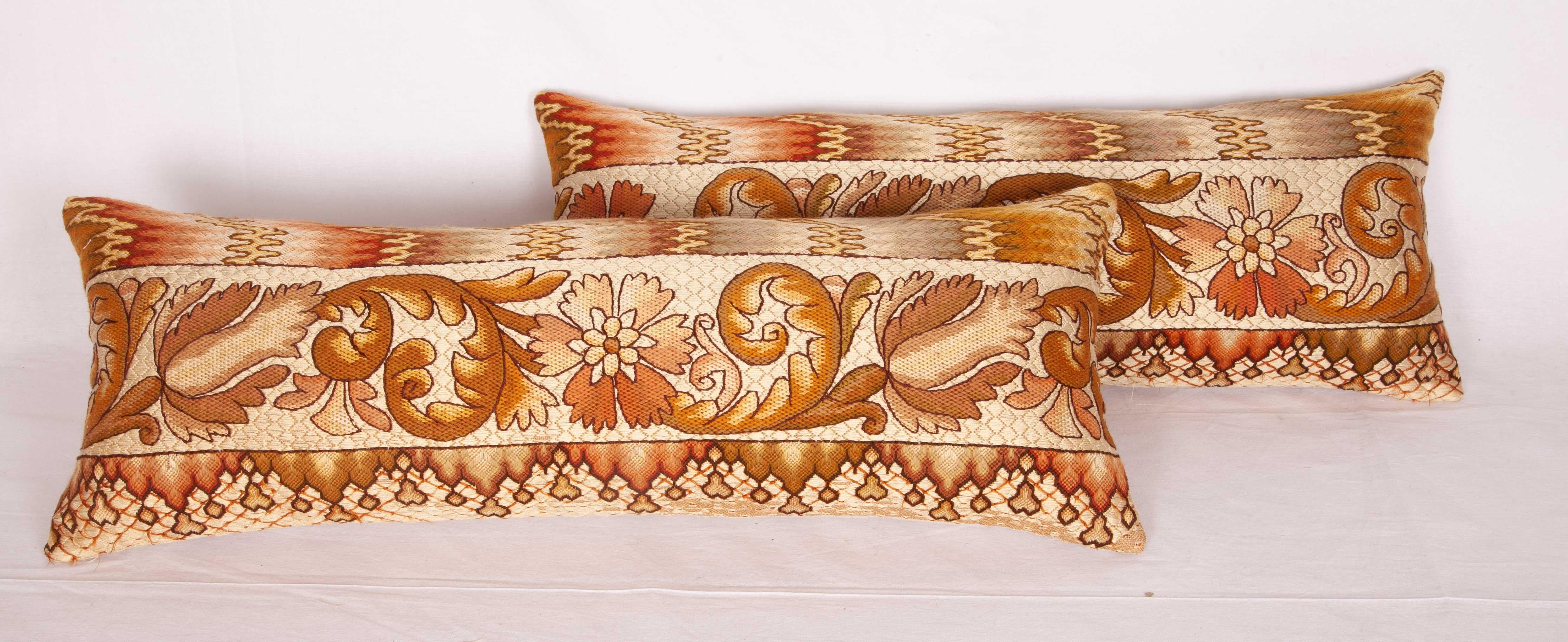 Embroidered Lumbar Pillow Cases Fashioned from a European Flame Stitch Textile, 19th Century For Sale