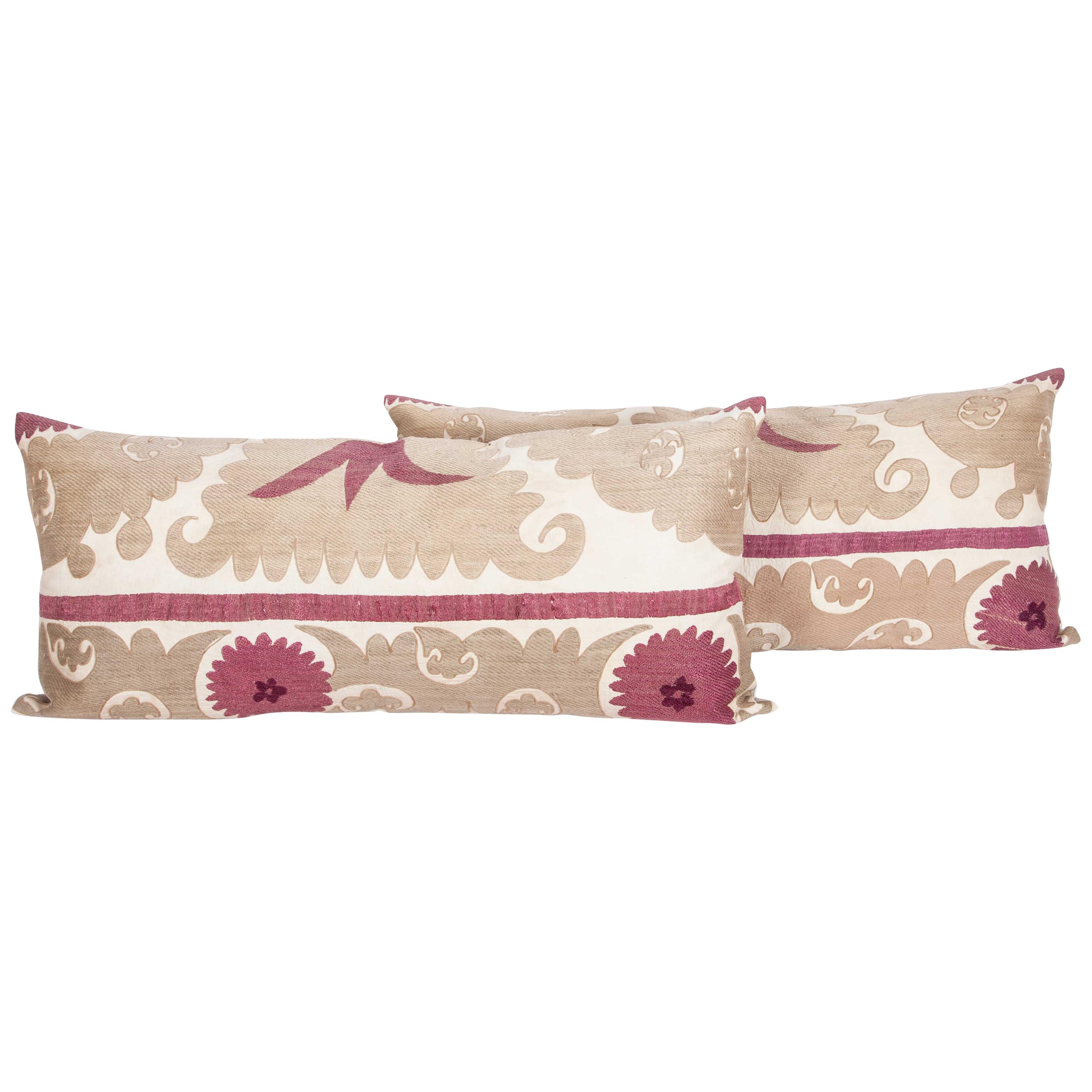 Lumbar Pillow Cases Fashioned from an Early 20th Century Uzbek Suzani For Sale