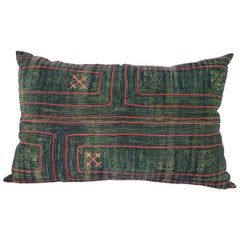 Retro Lumbar Pillow Cases Made from Hmong Hill Tribe Indigo Batik Textile